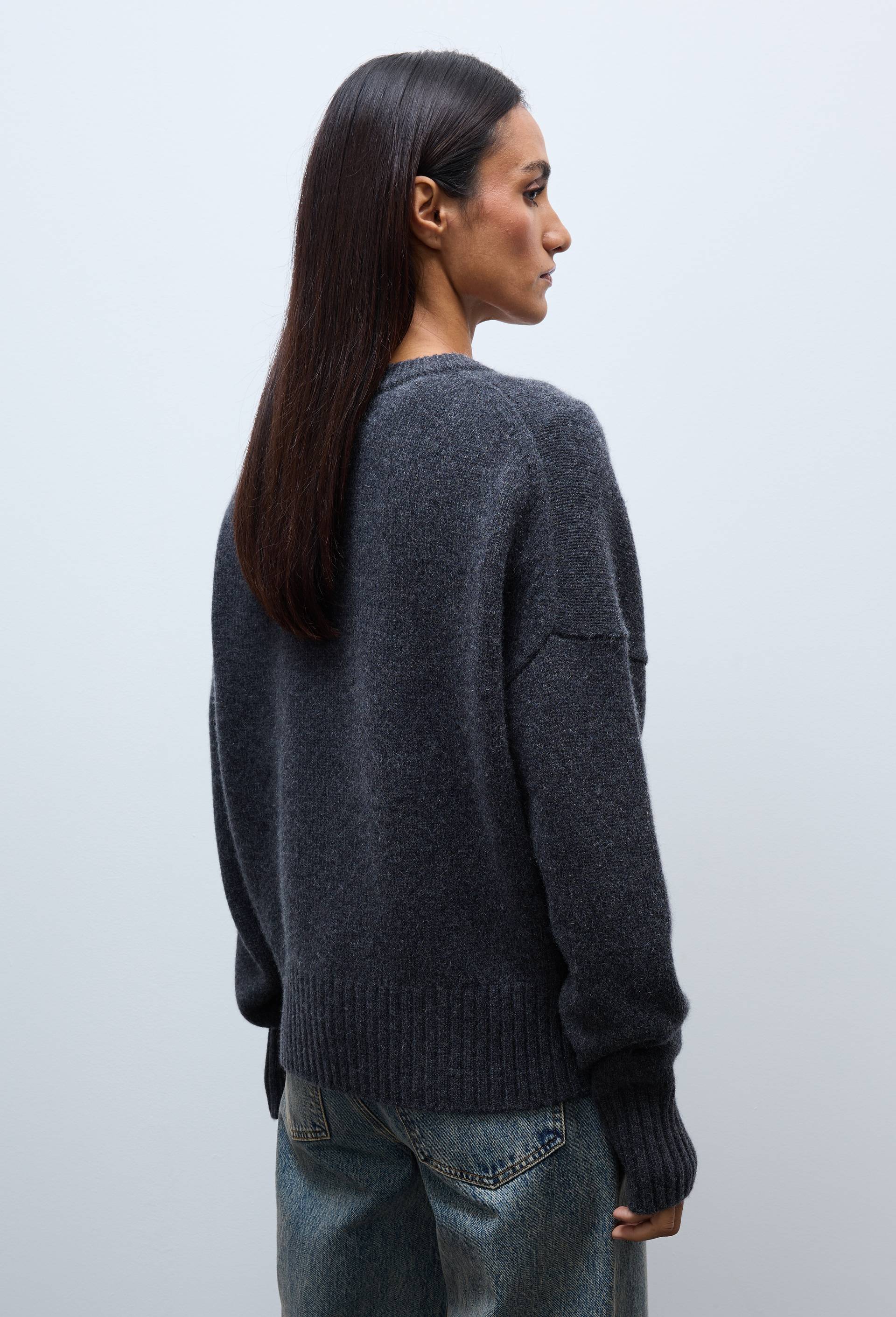 Pull uni col rond ample en 100% cachemire, Gris fonc&eacute;, large image number 1