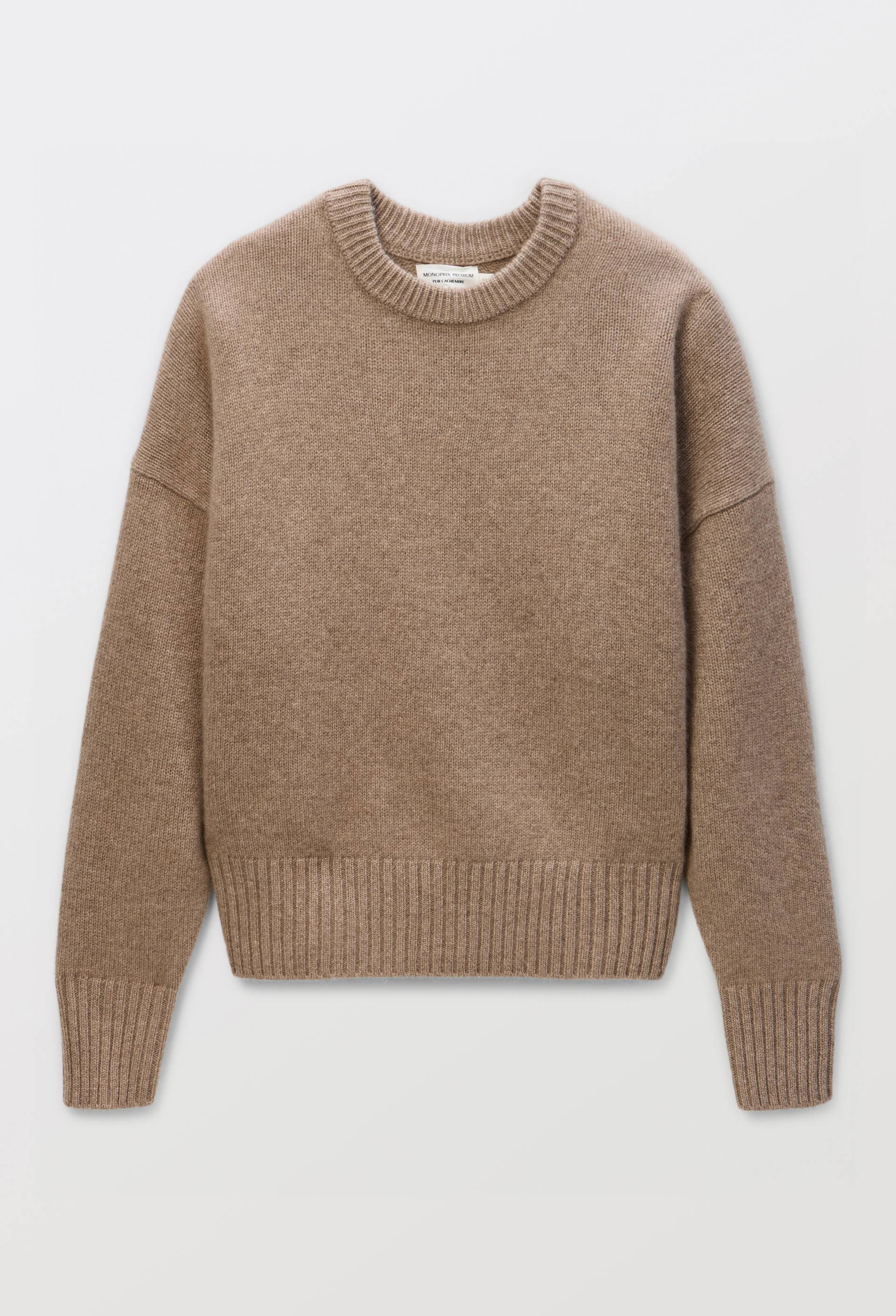 Pull uni col rond ample en 100% cachemire, Beige, large image number 2