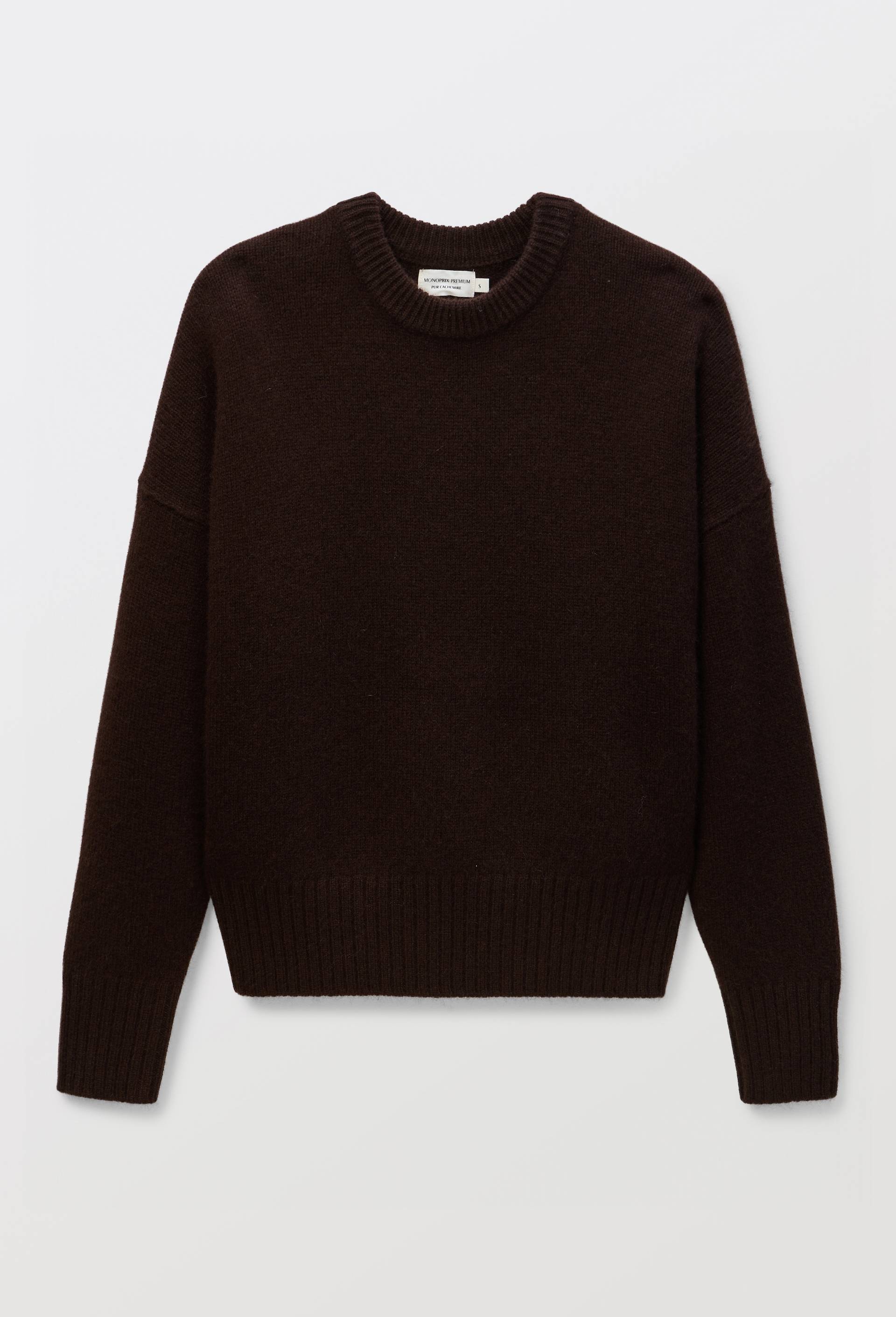 Pull uni col rond ample en 100% cachemire, Brun clair, large image number 2