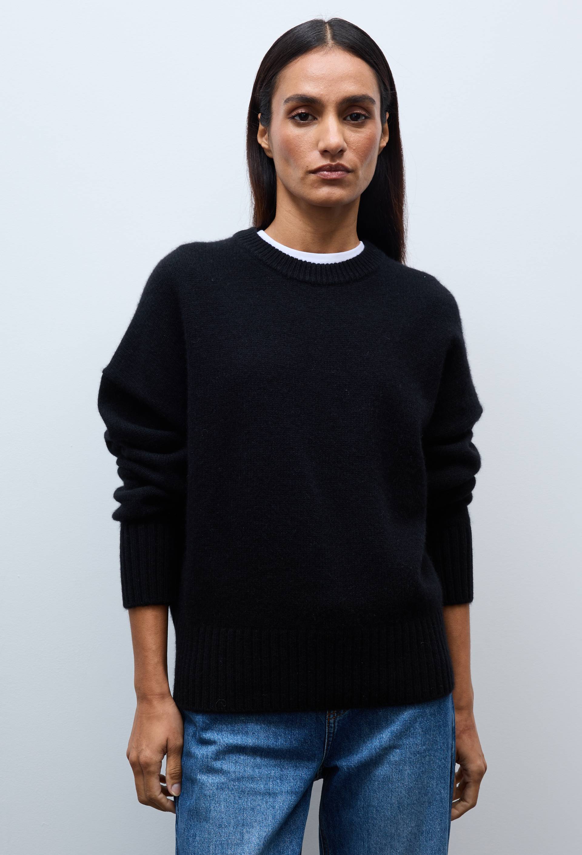 Pull uni col rond ample en 100% cachemire, Noir, large image number 0