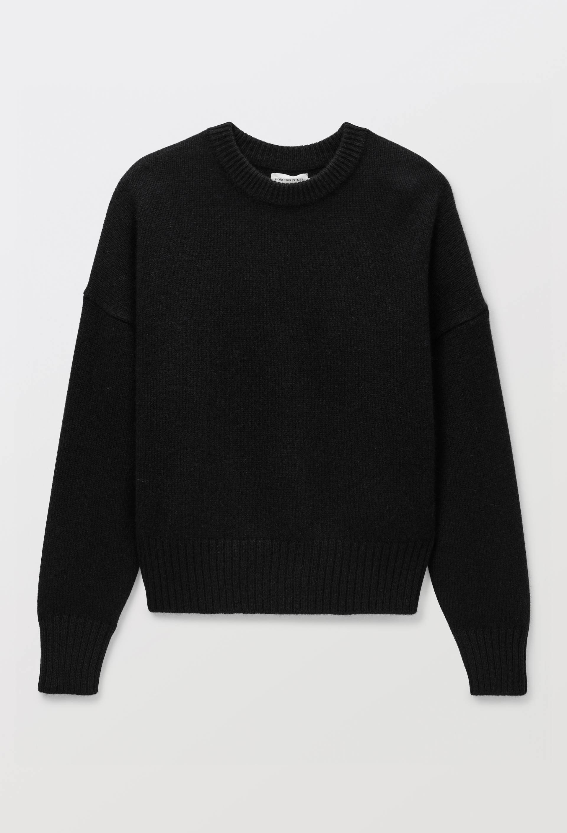 Pull uni col rond ample en 100% cachemire, Noir, large image number 2.0