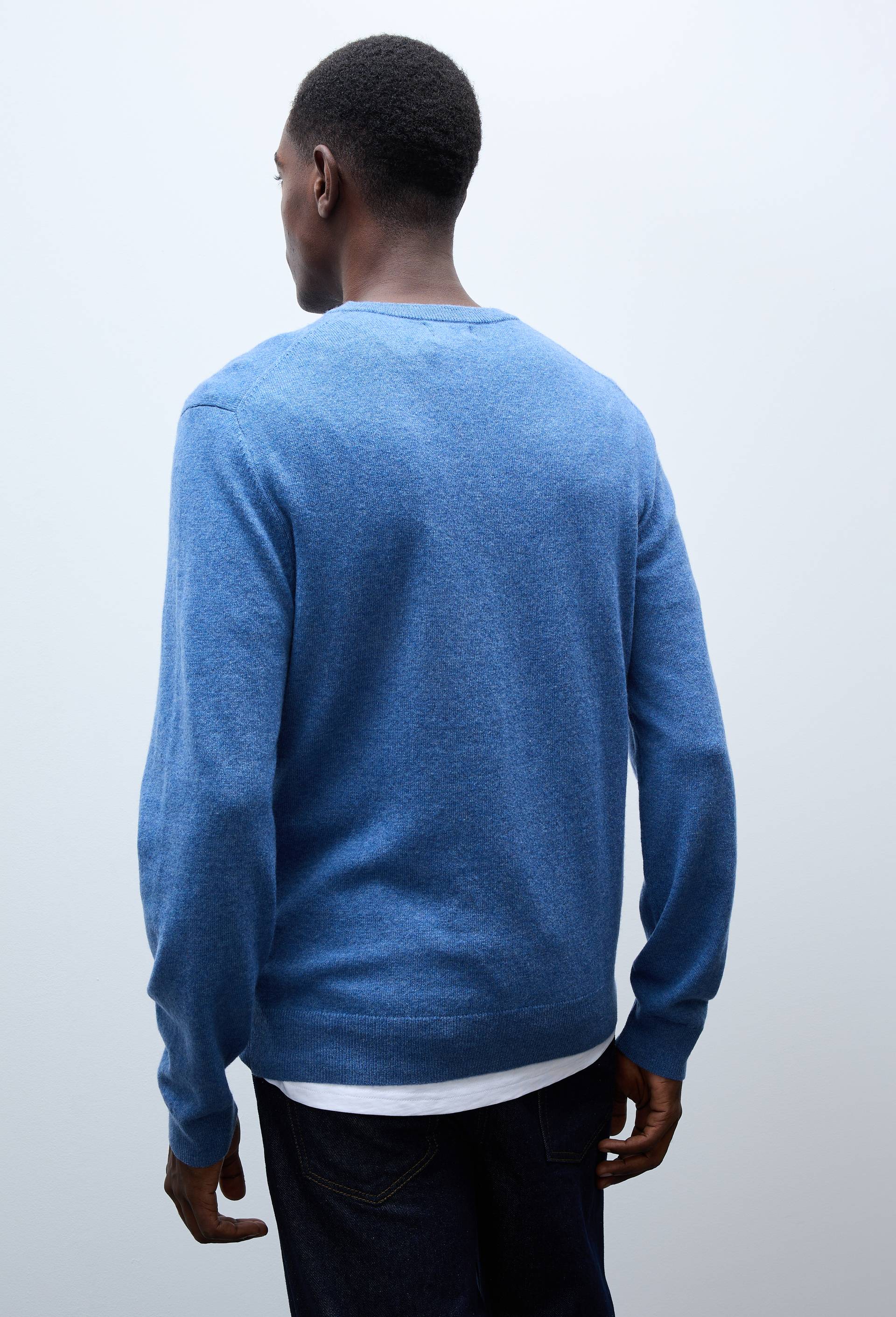 Pull col V en m&eacute;lange laine et cachemire, Bleu, large image number 1