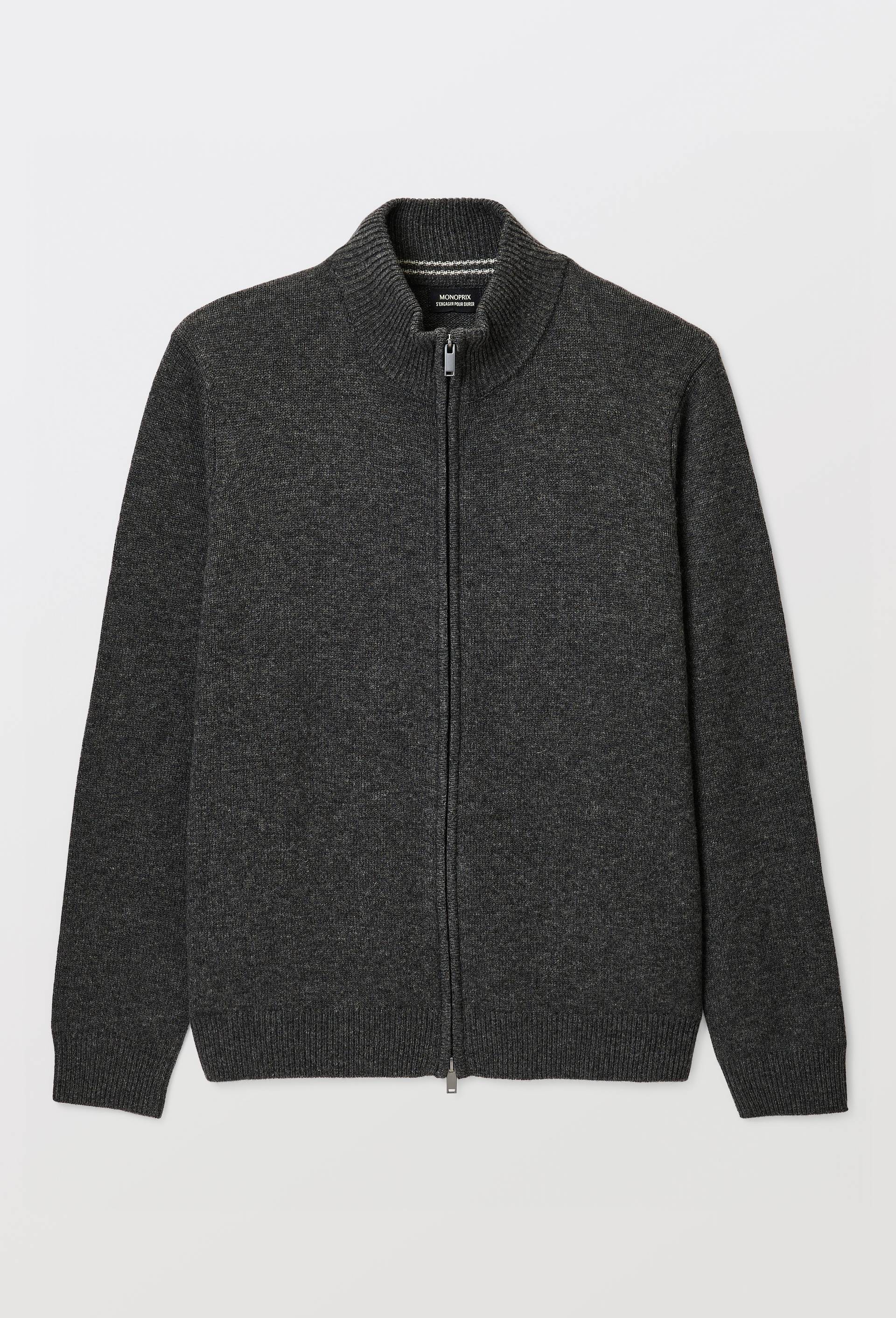 Gilet zipp&eacute; col montant en m&eacute;lange laine et cachemire, Gris fonc&eacute;, large image number 2
