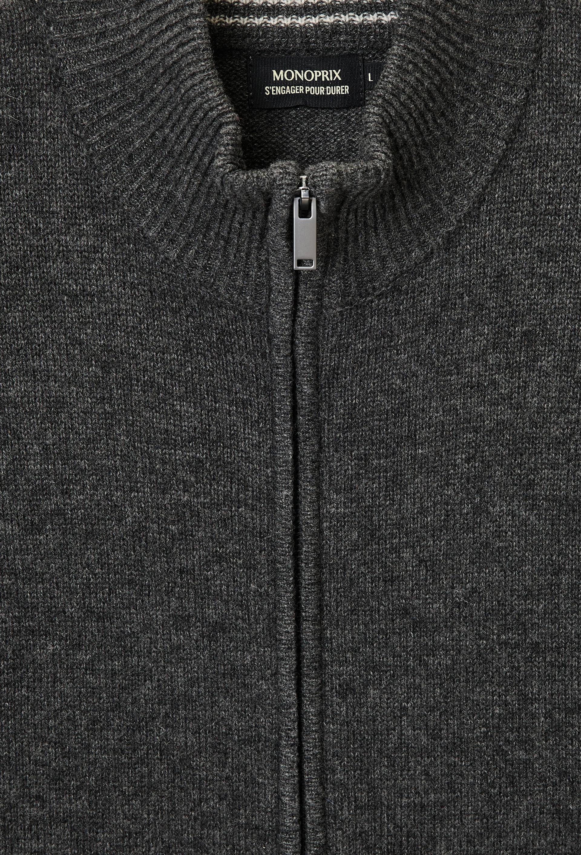 Gilet zipp&eacute; col montant en m&eacute;lange laine et cachemire, Gris fonc&eacute;, large image number 4