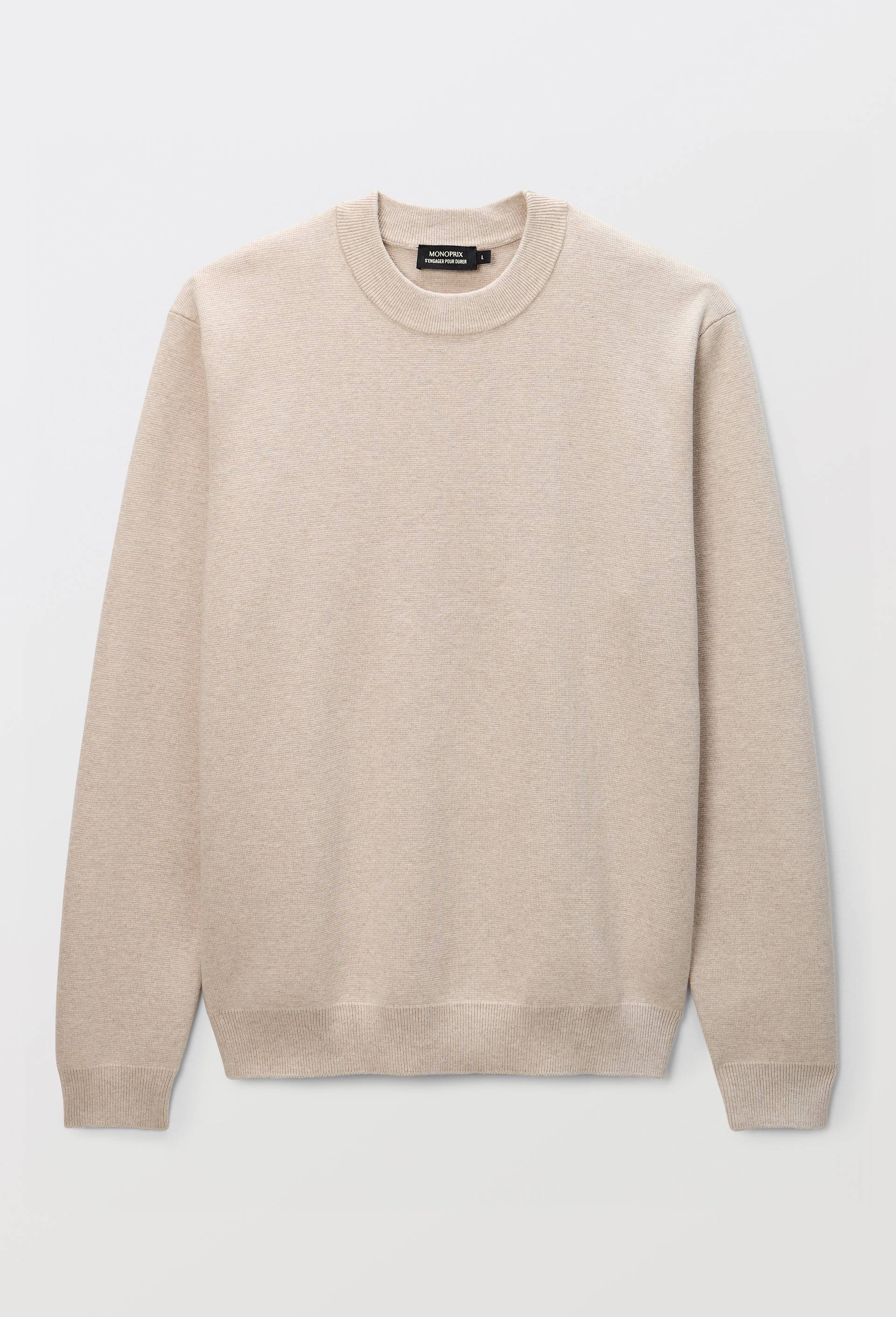 Pull col rond en m&eacute;lange coton et cachemire, Beige clair, swatch image