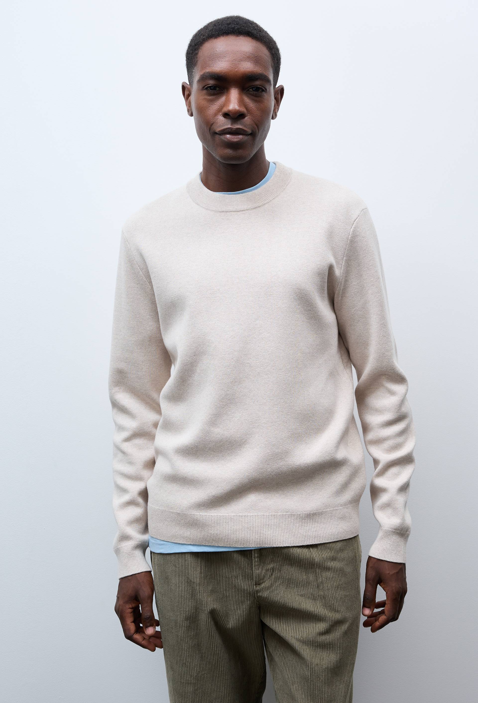 Pull col rond en m&eacute;lange coton et cachemire, Beige clair, swatch image