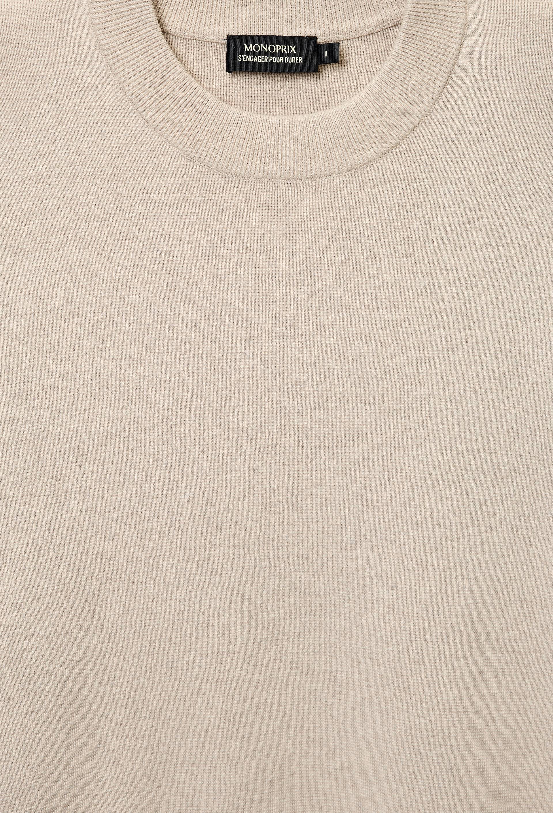Pull col rond en m&eacute;lange coton et cachemire, Beige clair, large image number 4