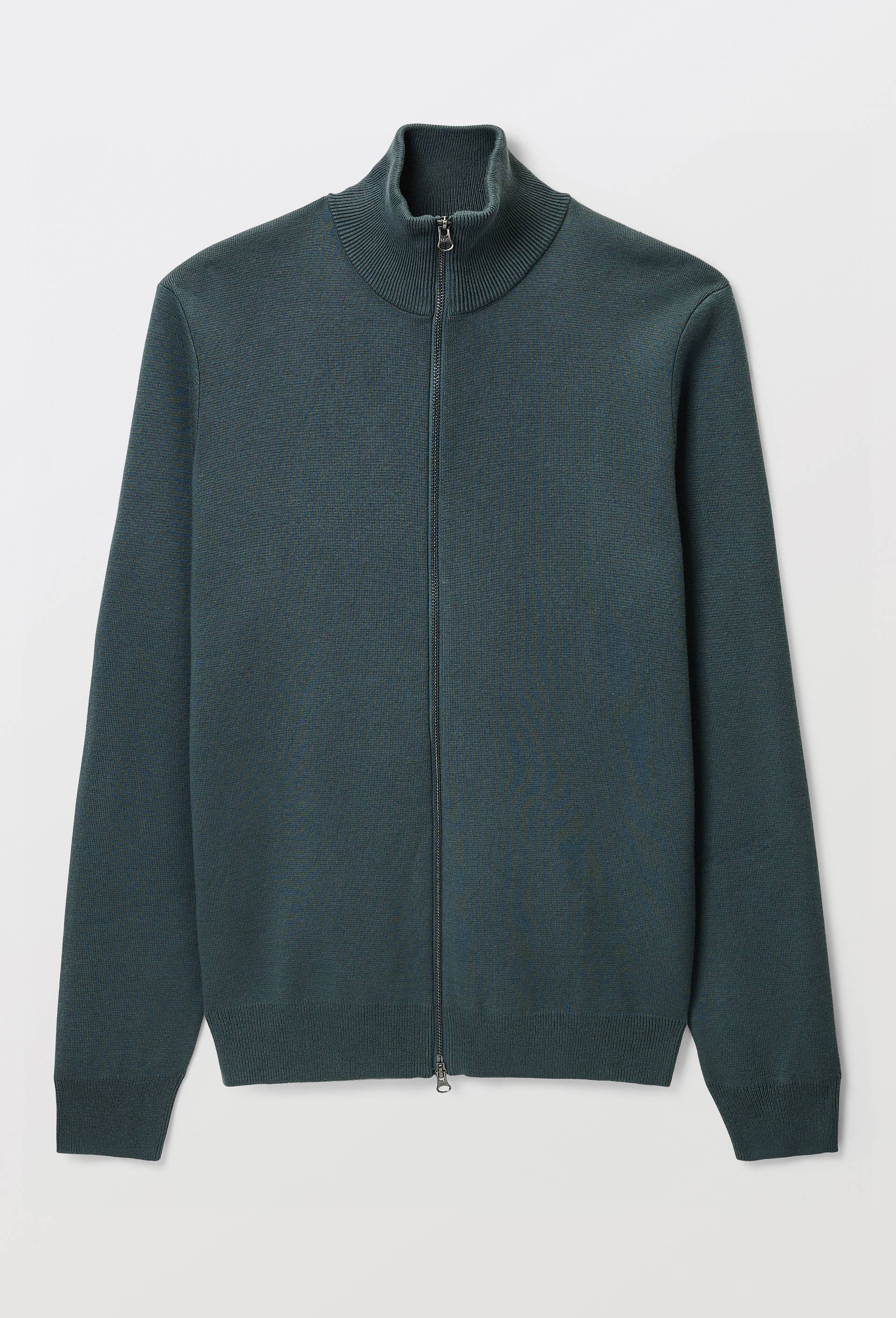 Gilet col montant zipp&eacute; en m&eacute;lange coton et cachemire, Vert fonc&eacute;, large image number 3.0