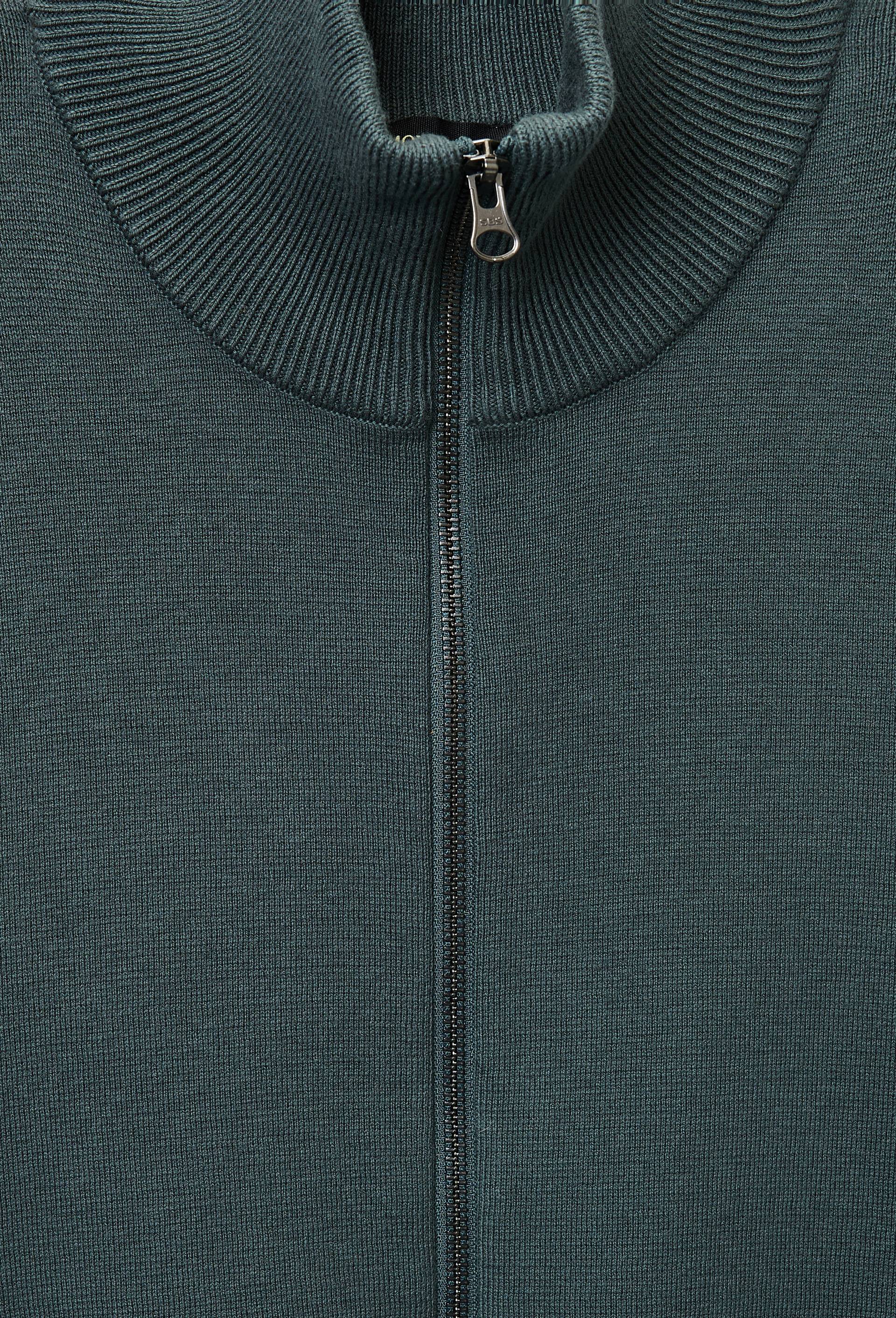 Gilet col montant zipp&eacute; en m&eacute;lange coton et cachemire, Vert fonc&eacute;, large image number 5
