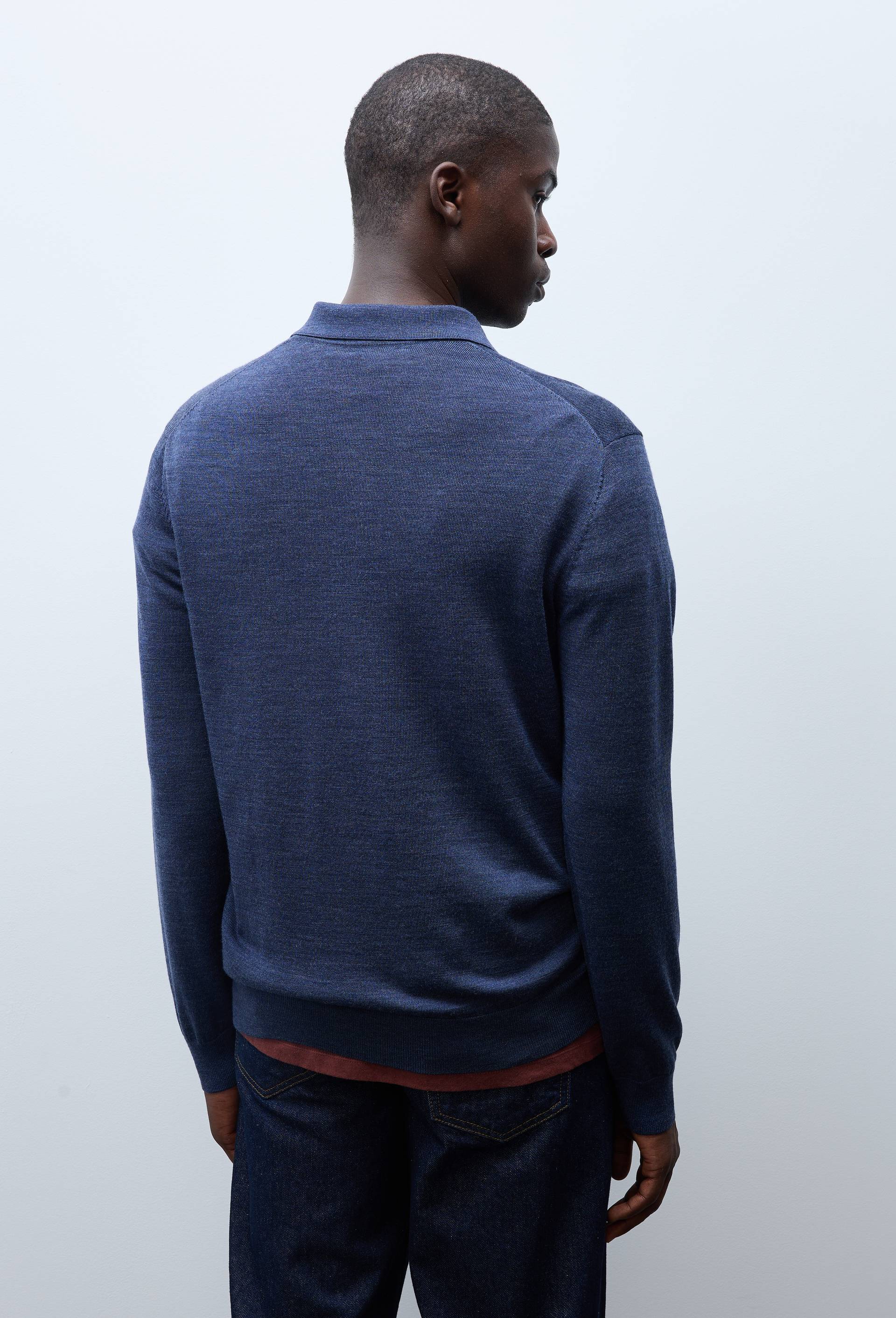 Pull col polo en laine m&eacute;rinos, Bleu fonc&eacute;, large image number 1.0