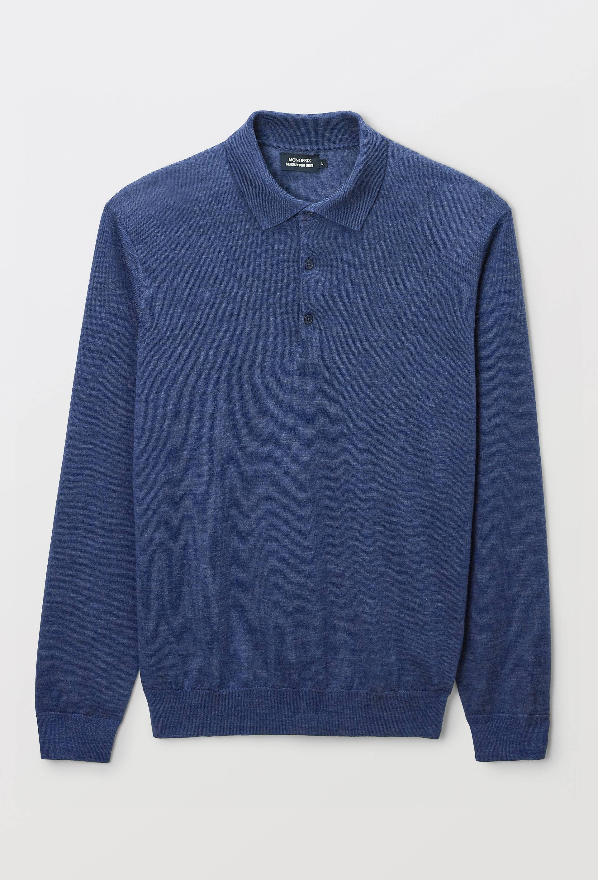 Pull col polo en laine m&eacute;rinos, Bleu fonc&eacute;, large image number 2