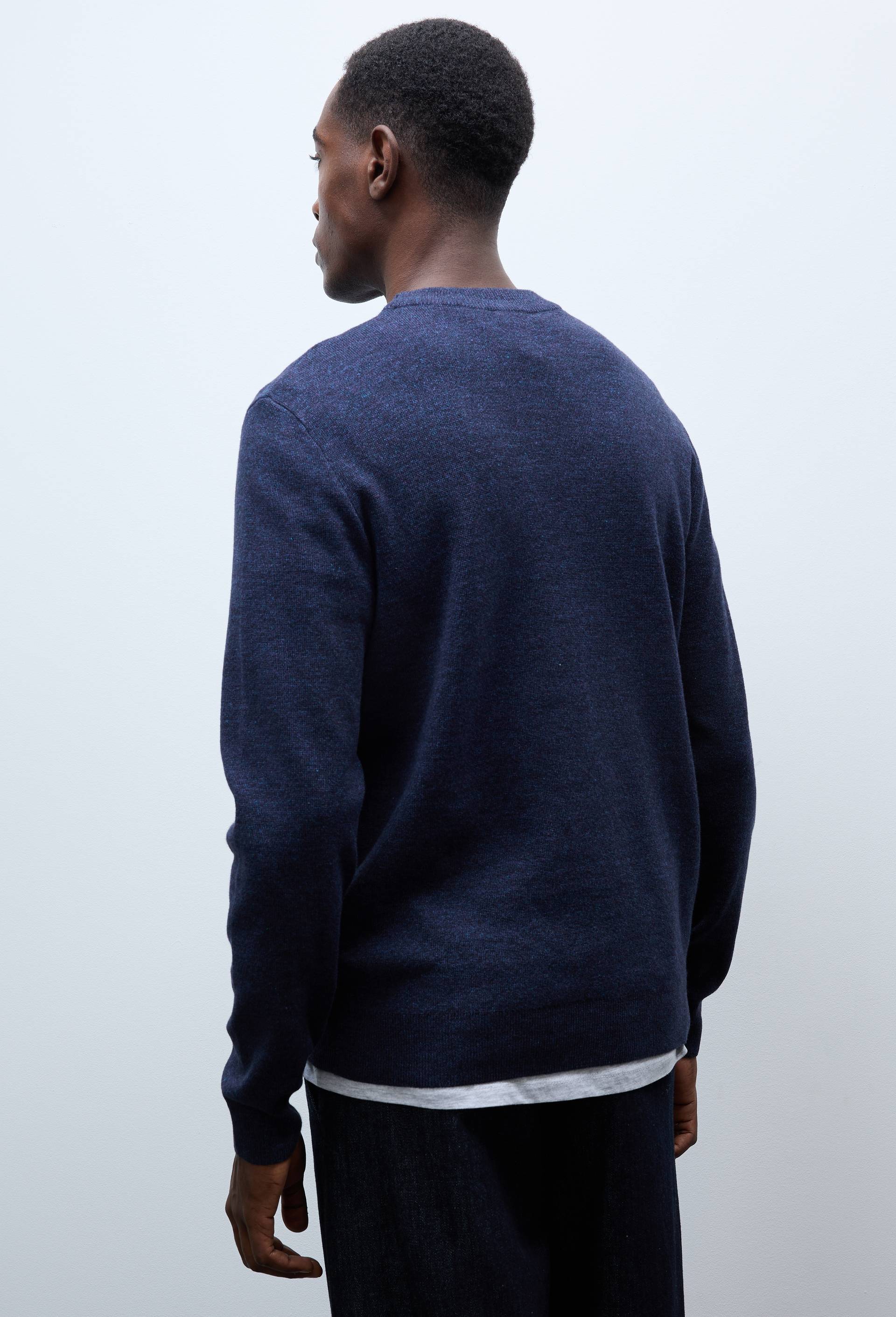 Pull col rond en coton et laine, Bleu fonc&eacute;, large image number 2.0