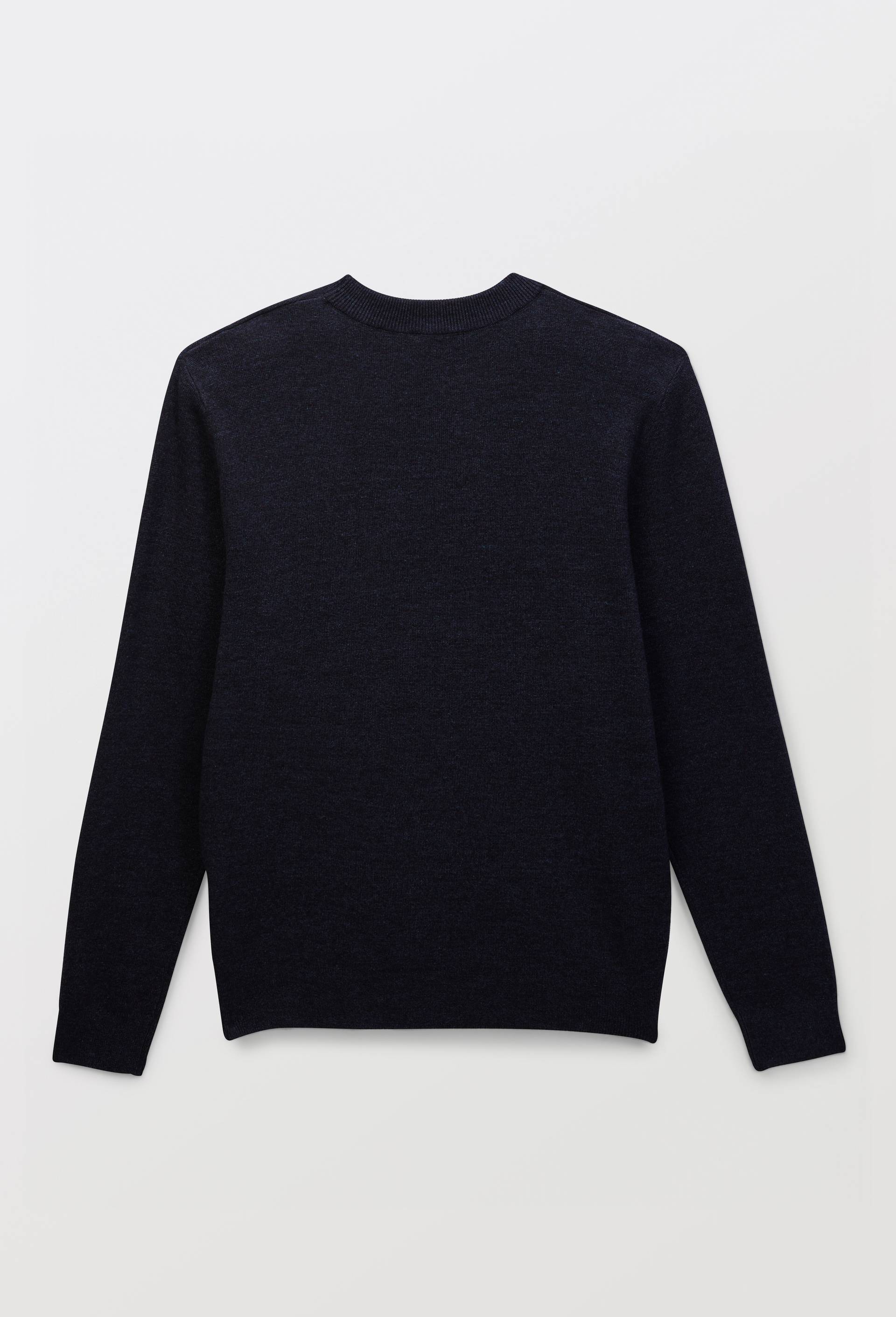 Pull col rond en coton et laine, Bleu fonc&eacute;, large image number 4.0