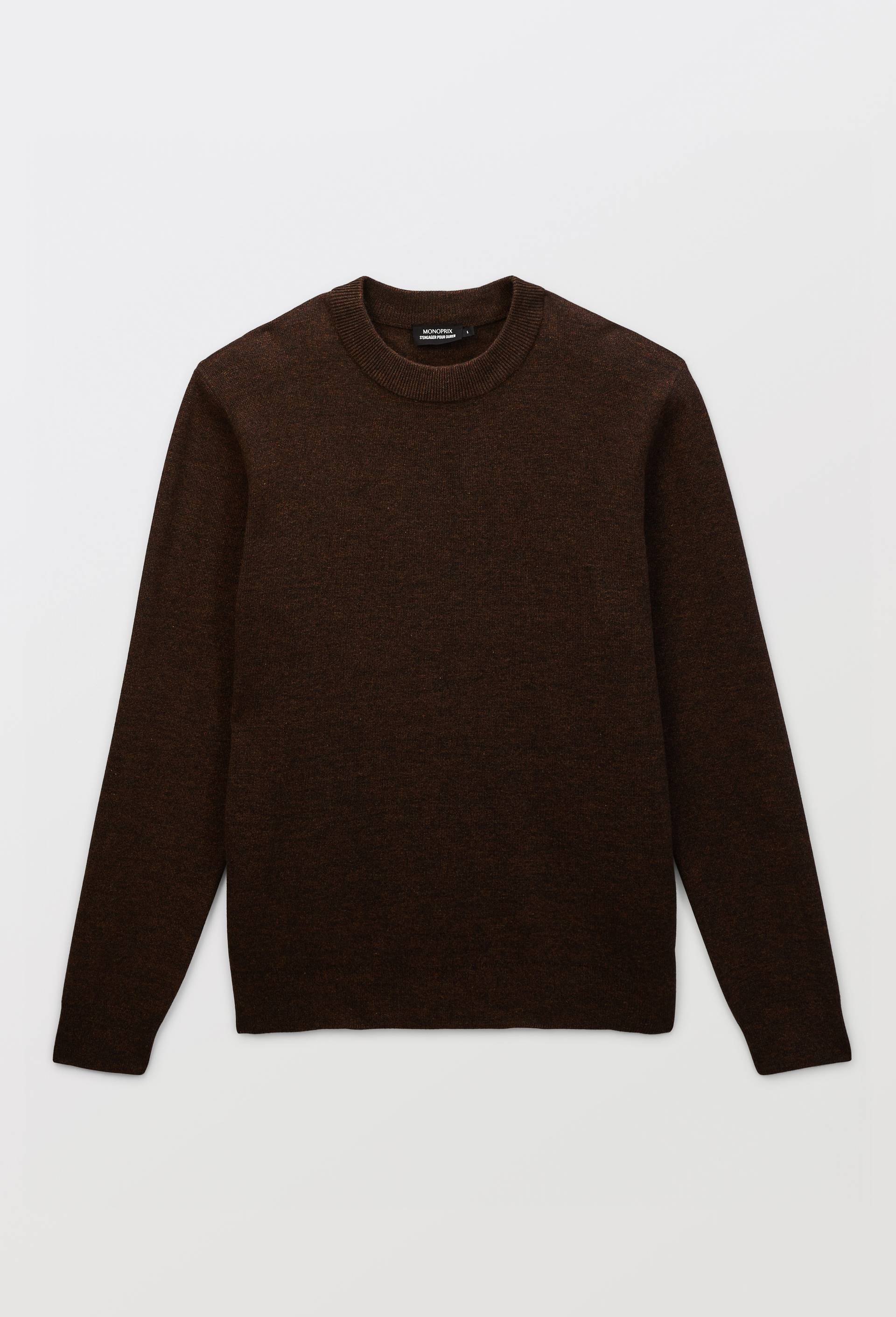 Pull col rond en coton et laine, Brun fonc&eacute;, large image number 3.0