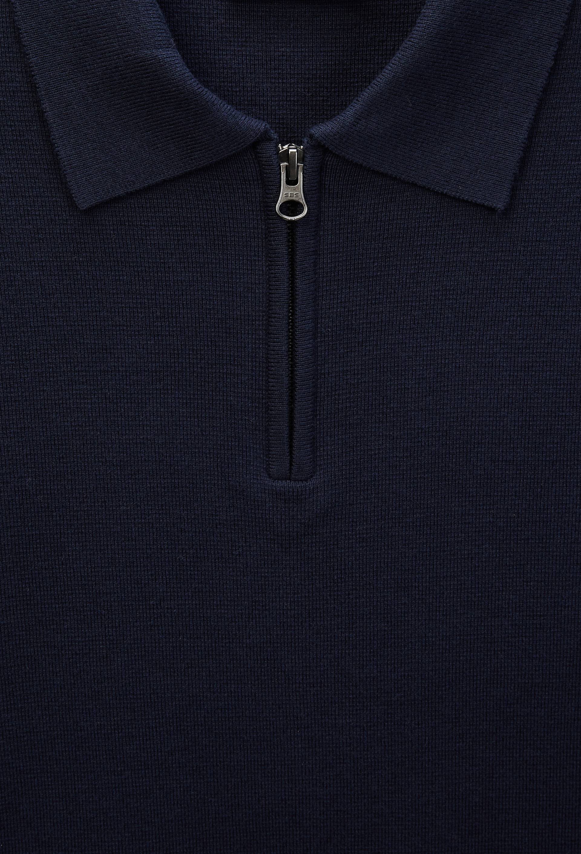 Pull col rond polo en coton et cachemire, Bleu fonc&eacute;, large image number 4.0