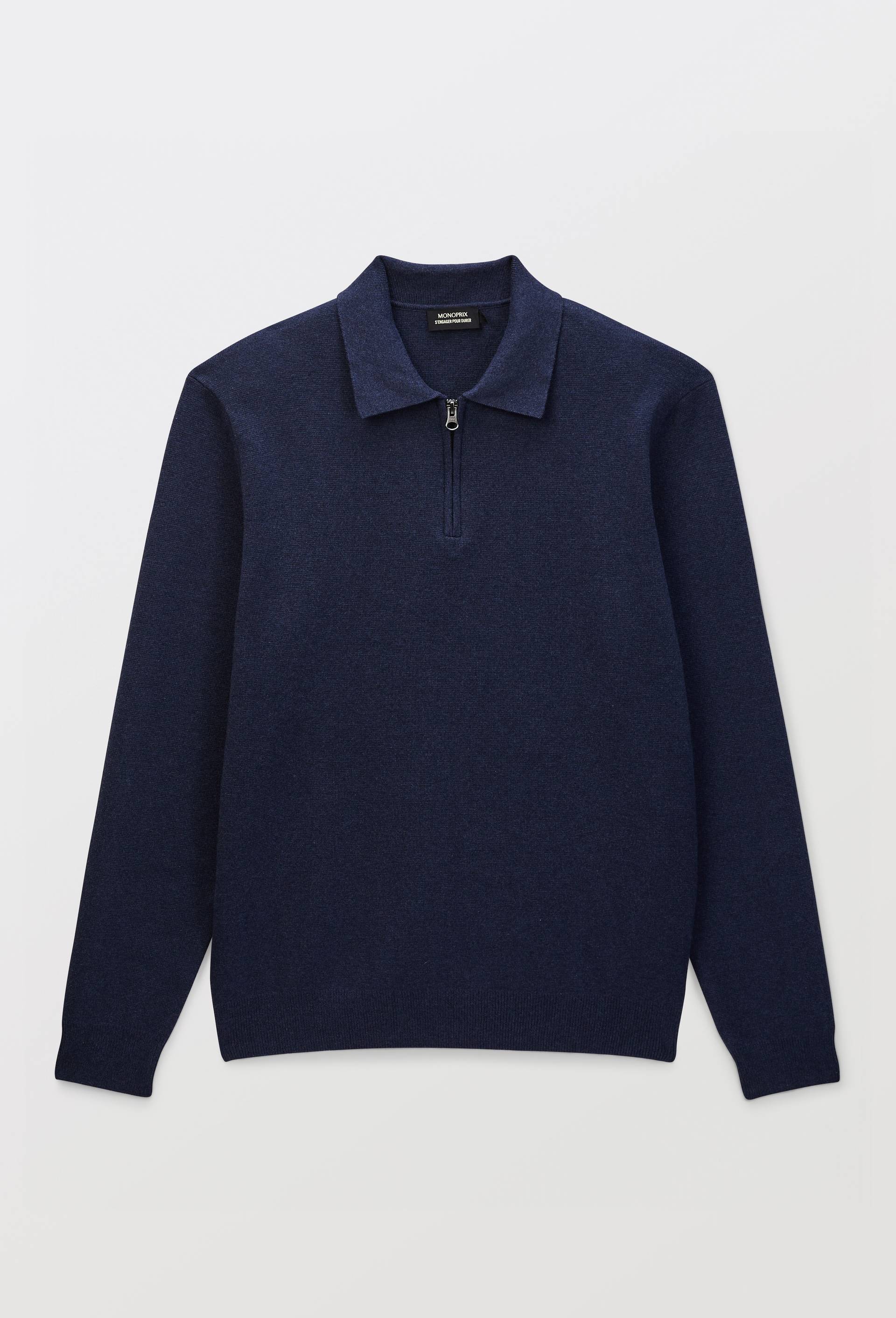 Pull col rond polo en coton et cachemire, Bleu fonc&eacute;, large image number 3.0