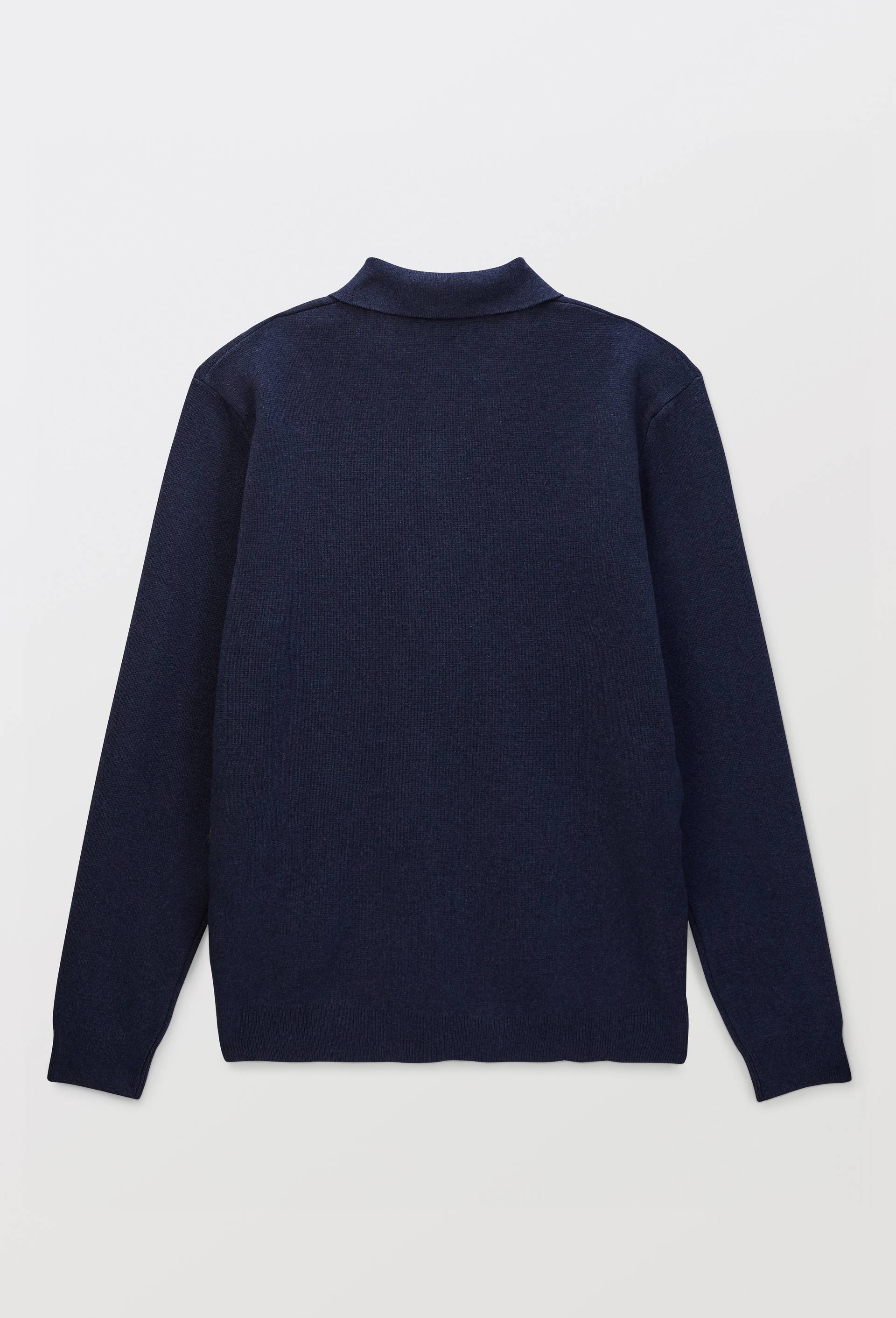 Pull col rond polo en coton et cachemire, Bleu fonc&eacute;, large image number 4