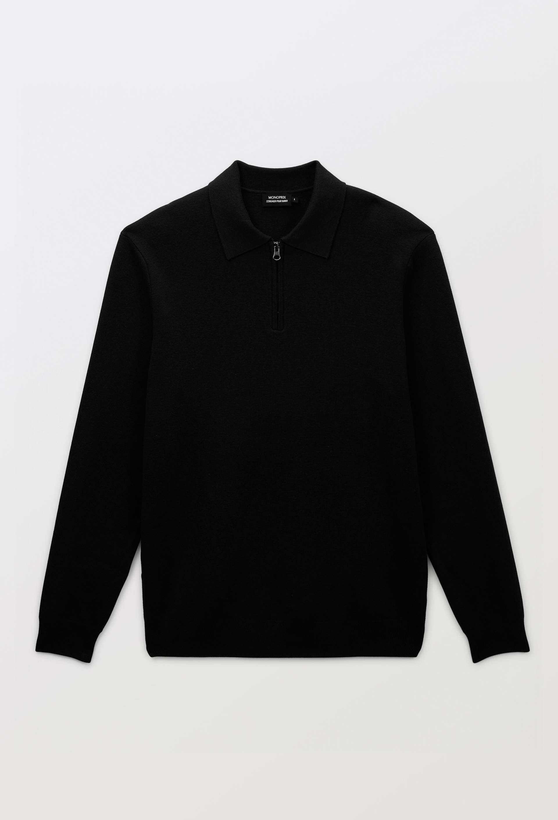 Pull col rond polo en coton et cachemire, Noir, large image number 2.0