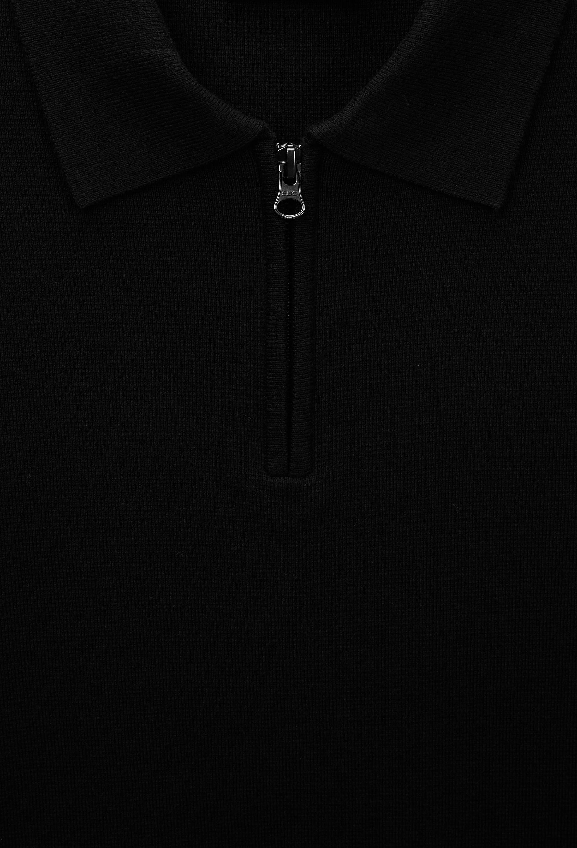 Pull col rond polo en coton et cachemire, Noir, large image number 4.0