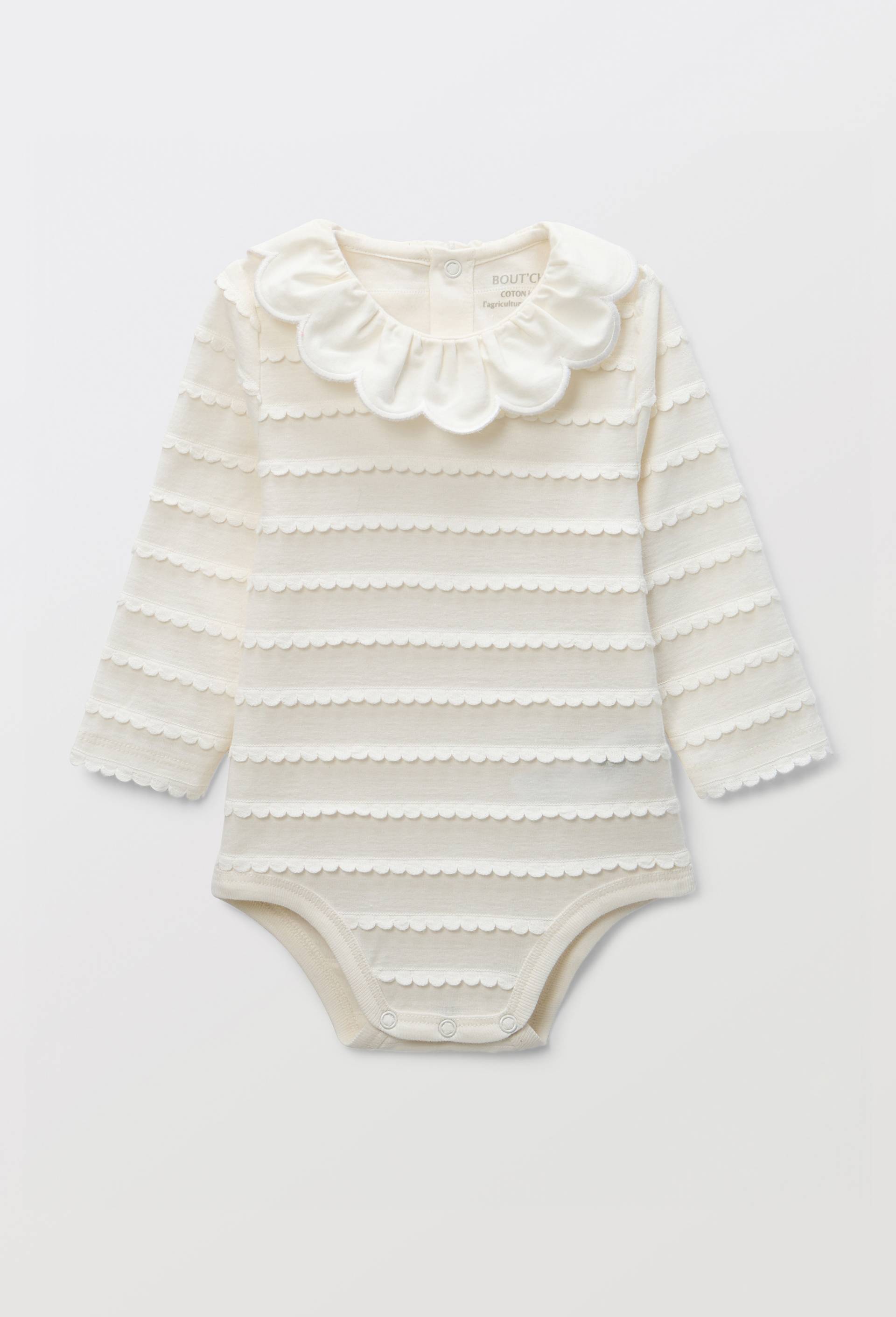 Body manches longues fantaisie en coton BIO GOTS, Ecru, large image number 1