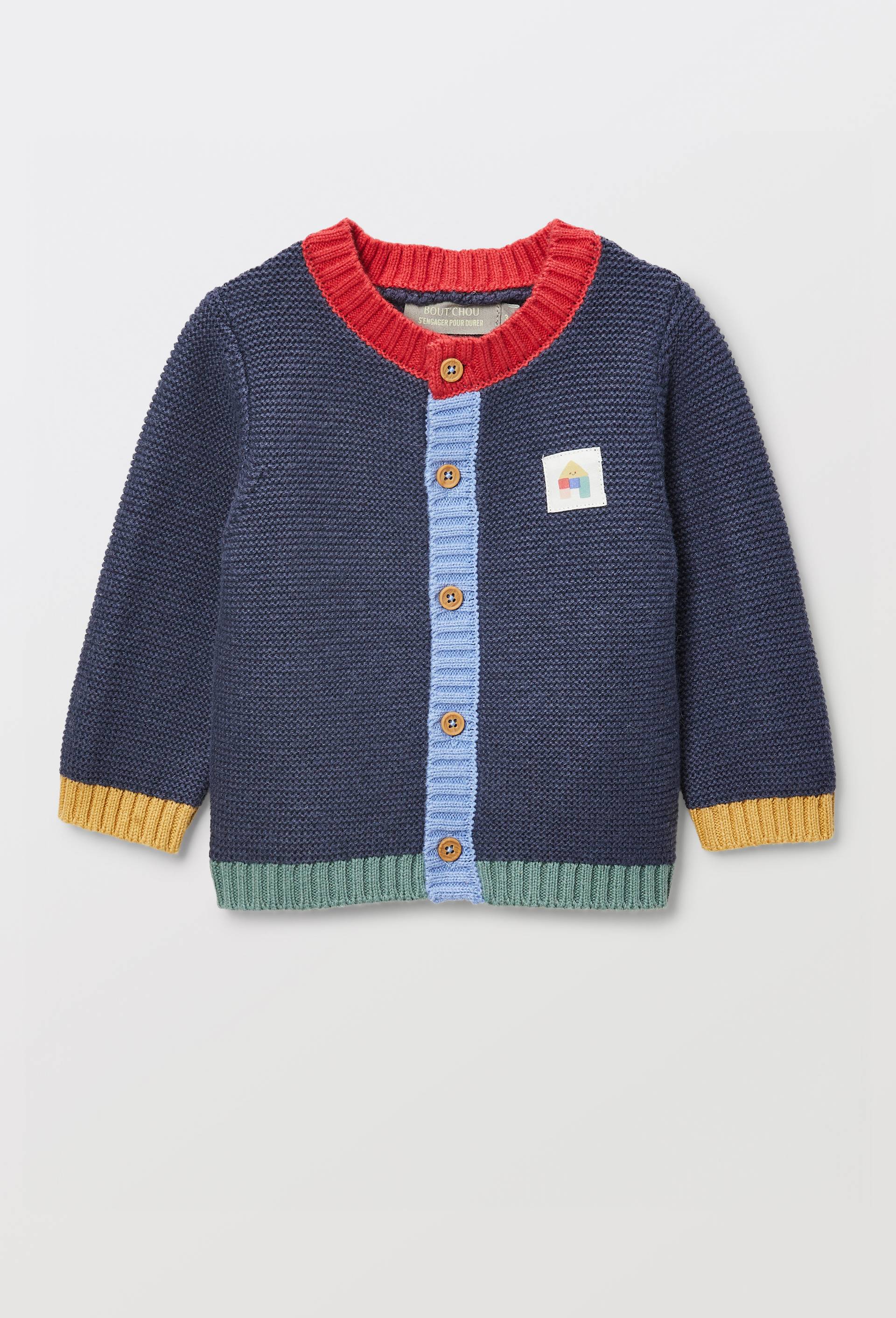 Cardigan en point mousse en coton, Bleu fonc&eacute;, large image number 1.0