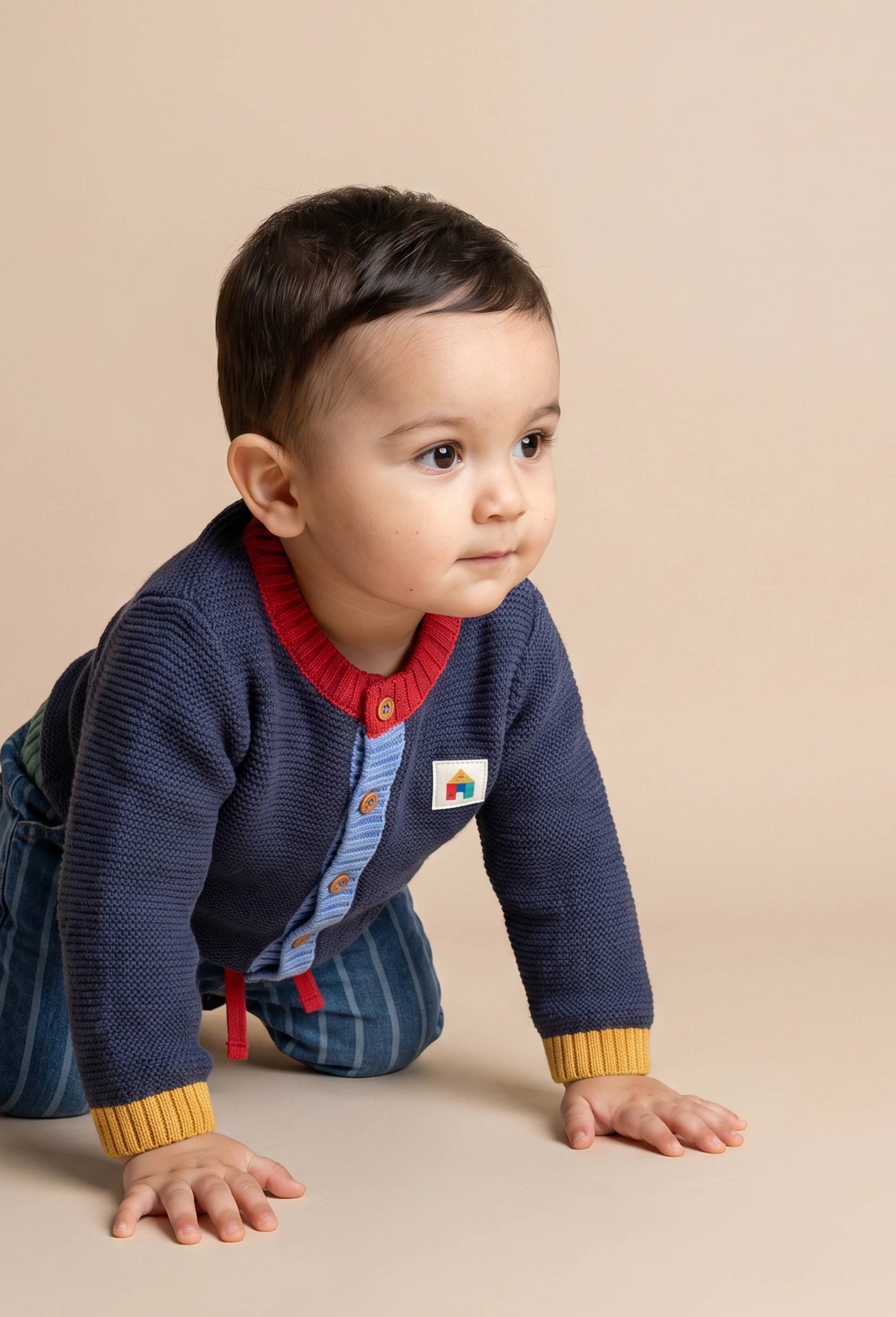 Cardigan en point mousse en coton, Bleu fonc&eacute;, large image number 1