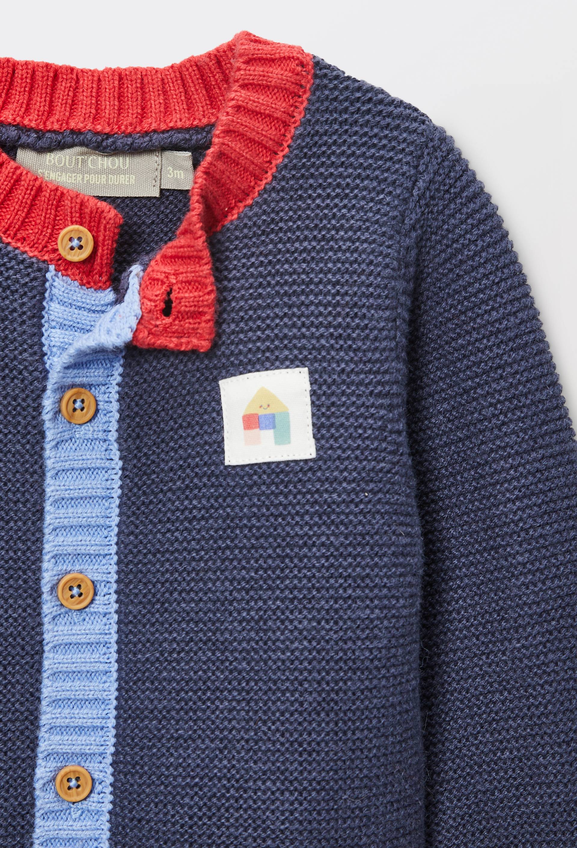 Cardigan en point mousse en coton, Bleu fonc&eacute;, large image number 4.0