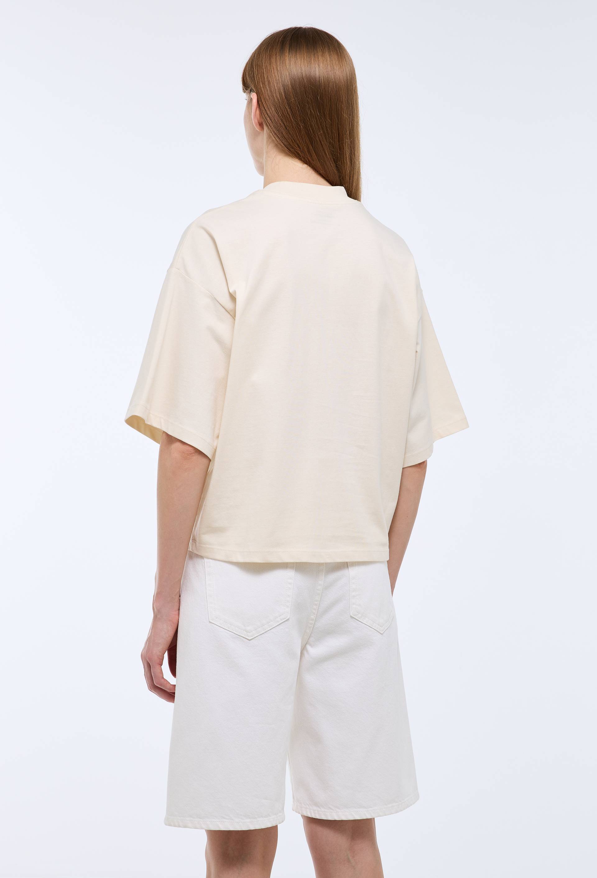 T-shirt &agrave; manches courtes avec broderie plac&eacute;e en coton BIO GOTS, Beige clair, large image number 2.0