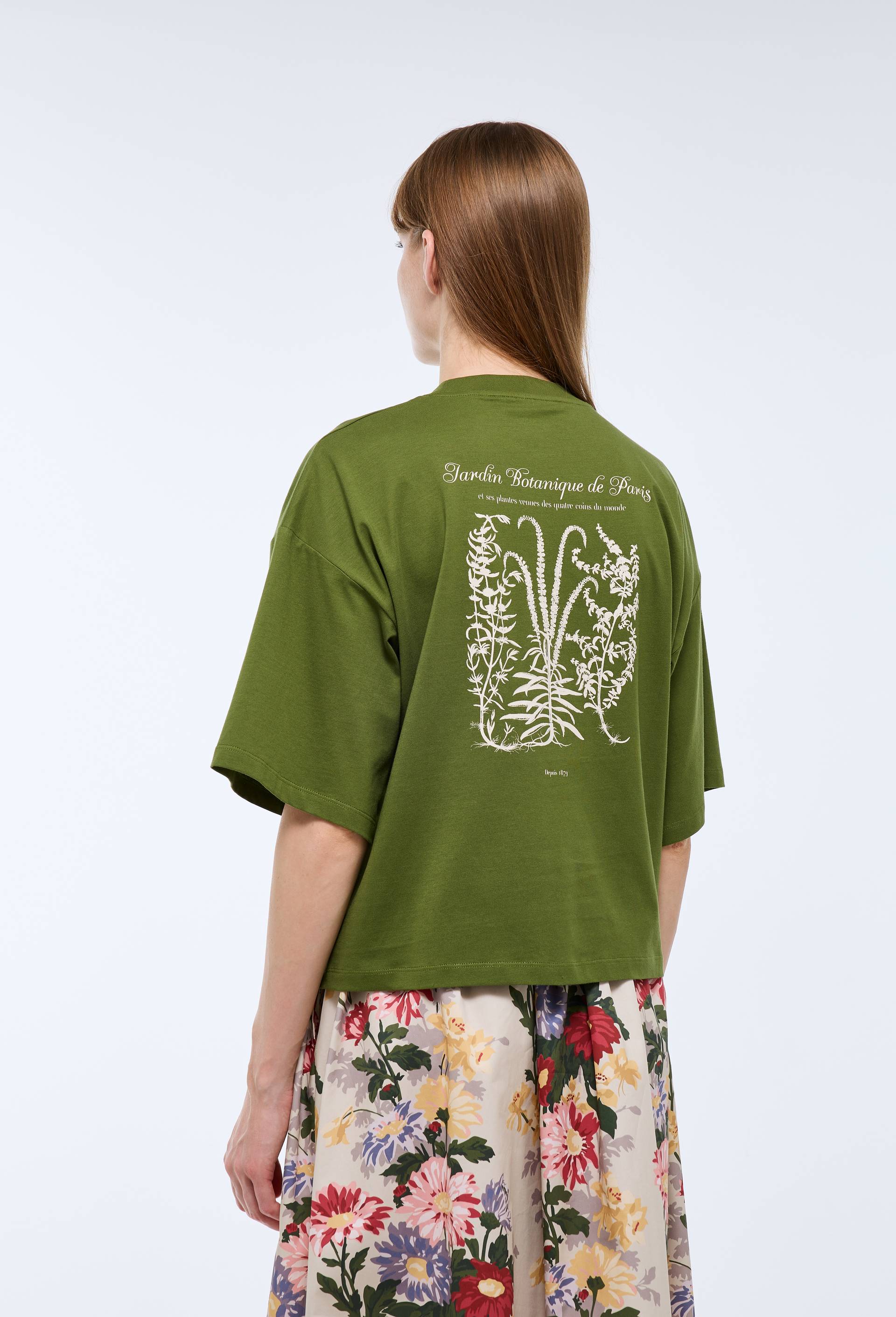 T-shirt &agrave; manches courtes avec imprim&eacute;s plac&eacute;s en coton BIO GOTS, Vert fonc&eacute;, large image number 1