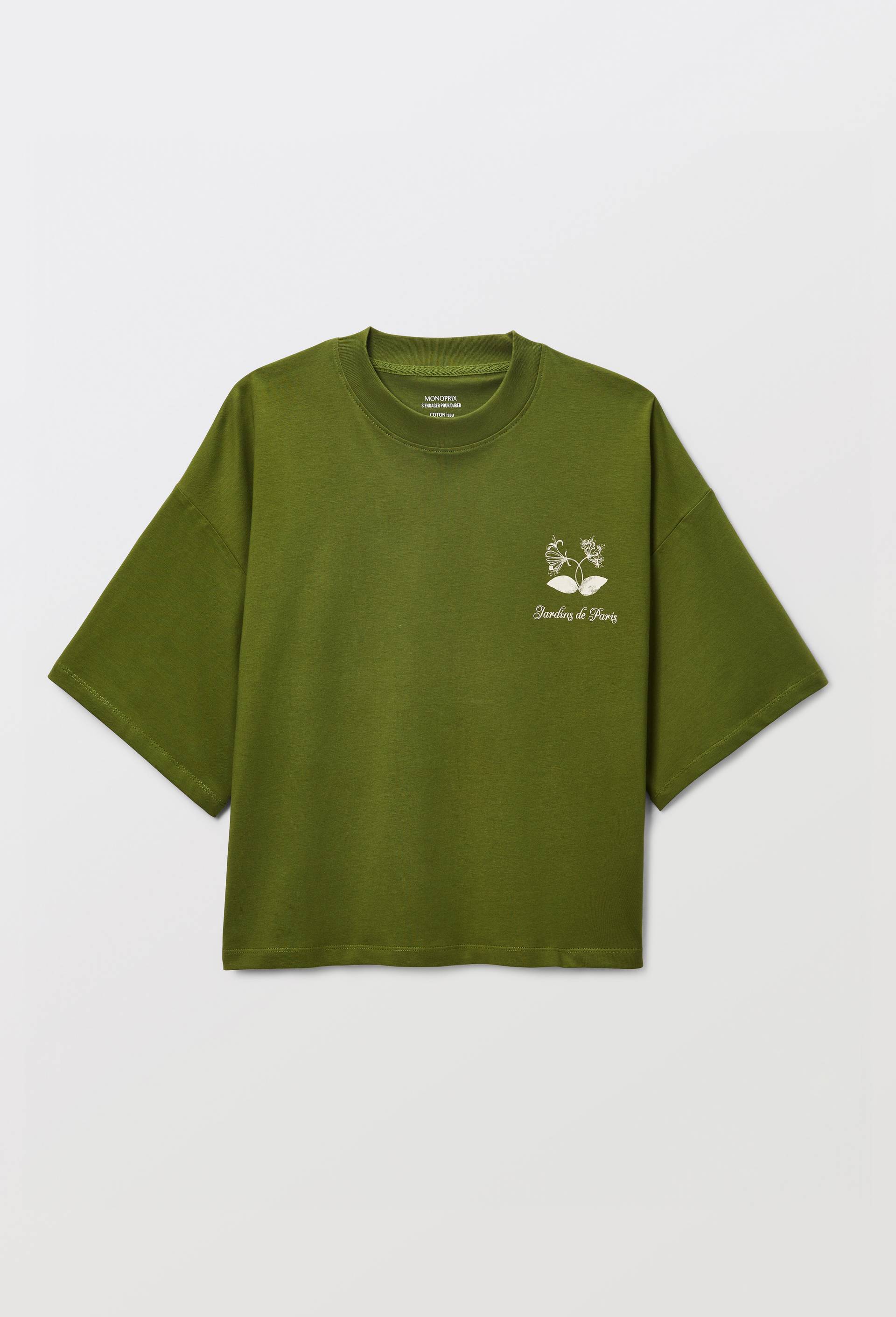 T-shirt &agrave; manches courtes avec imprim&eacute;s plac&eacute;s en coton BIO GOTS, Vert fonc&eacute;, large image number 2.0