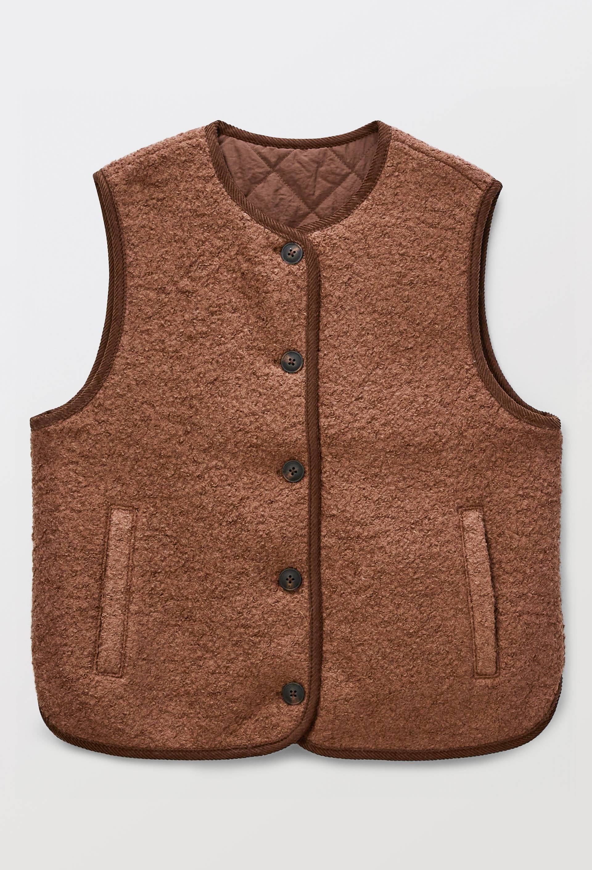 Veste matelass&eacute;e sans manches r&eacute;versible contenant de la laine, Brun, large image number 3