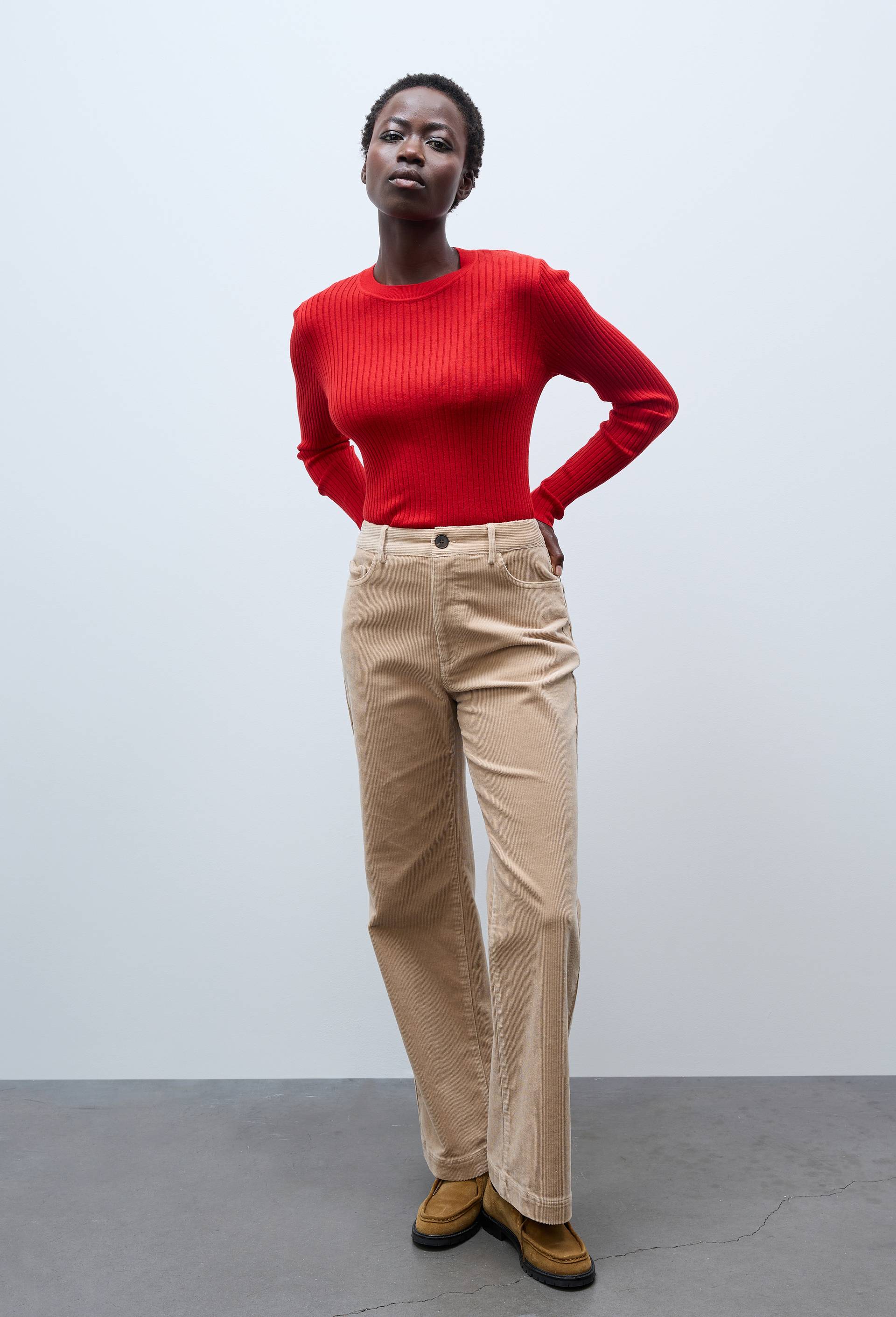 Pantalon large en velours en coton BIO GOTS, Beige clair, swatch image