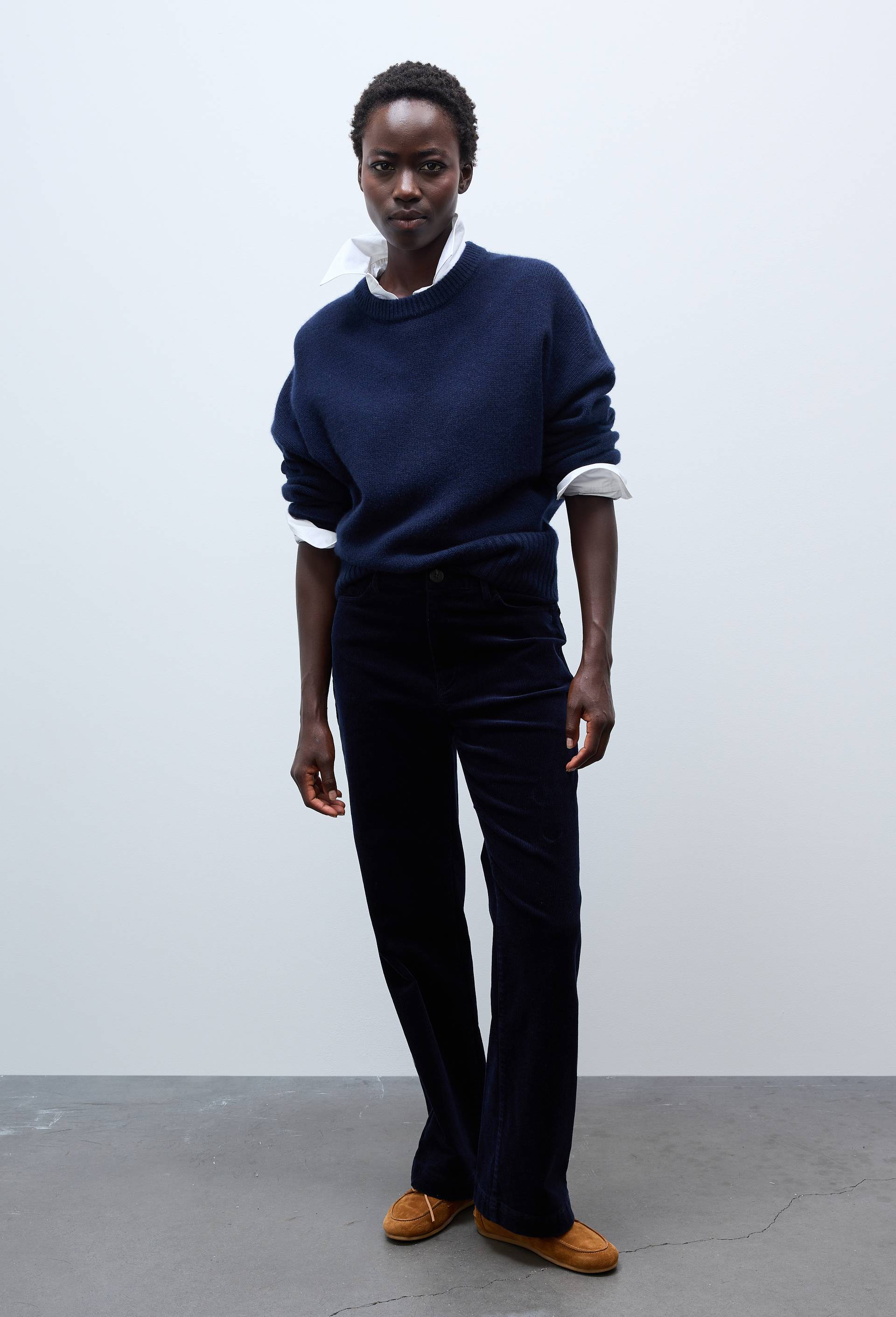 Pantalon large en velours en coton BIO GOTS, Bleu fonc&eacute;, large image number 0.0