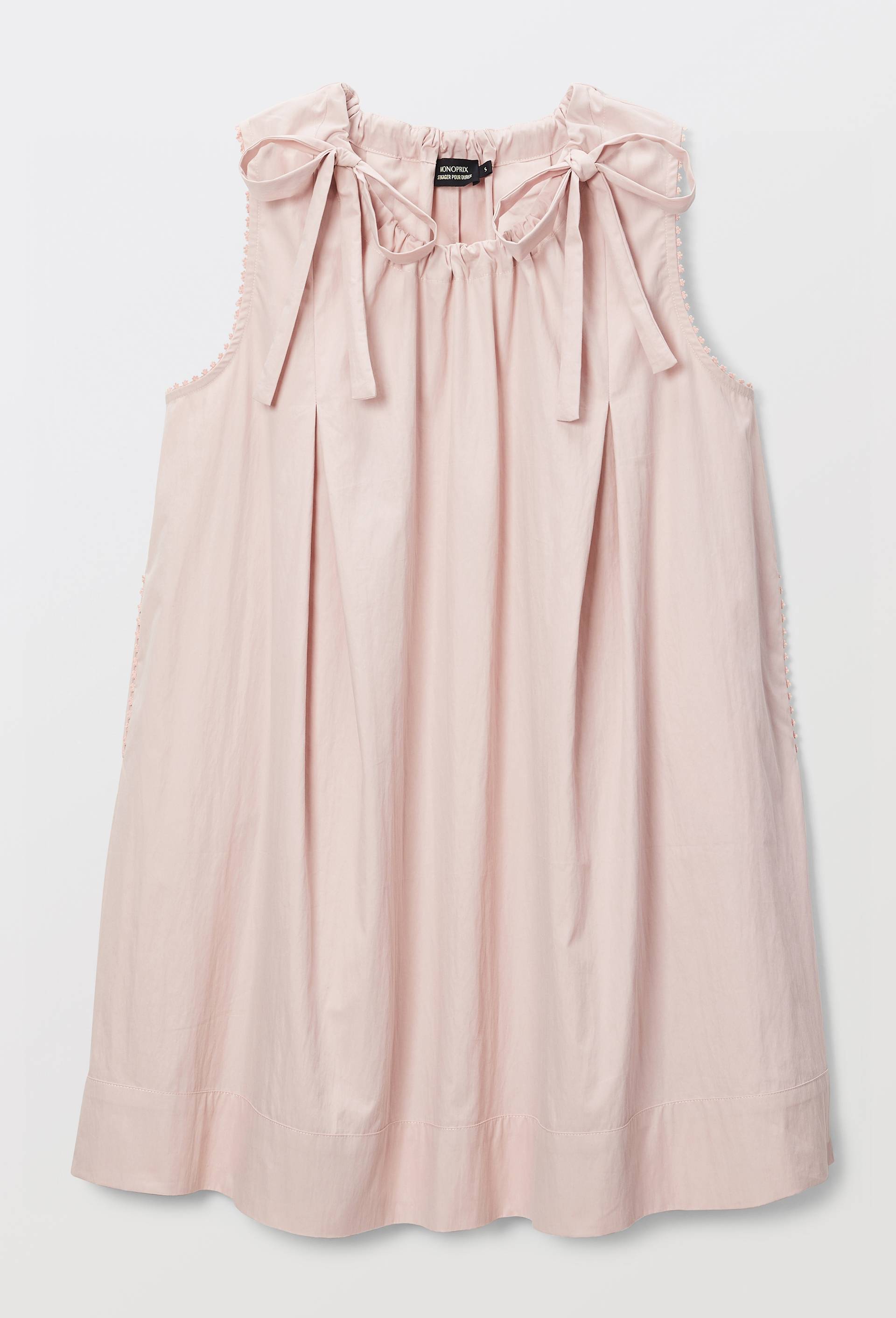 Robe courte sans manches d&eacute;tail noeuds resserrable, Rose, large image number 3.0