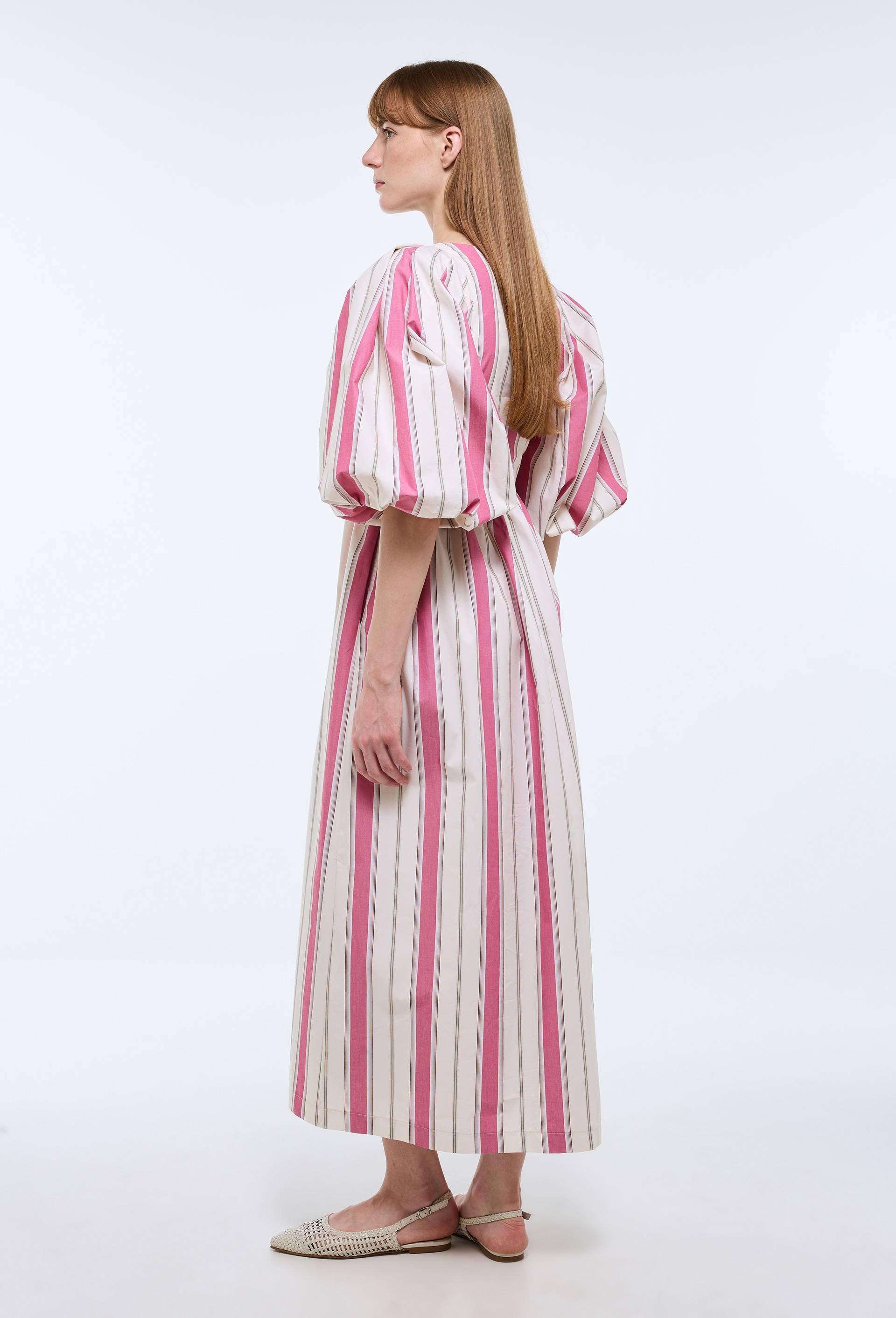 Robe longue ray&eacute;e avec manches bouffantes en coton BIO GOTS, Rose, large image number 3.0