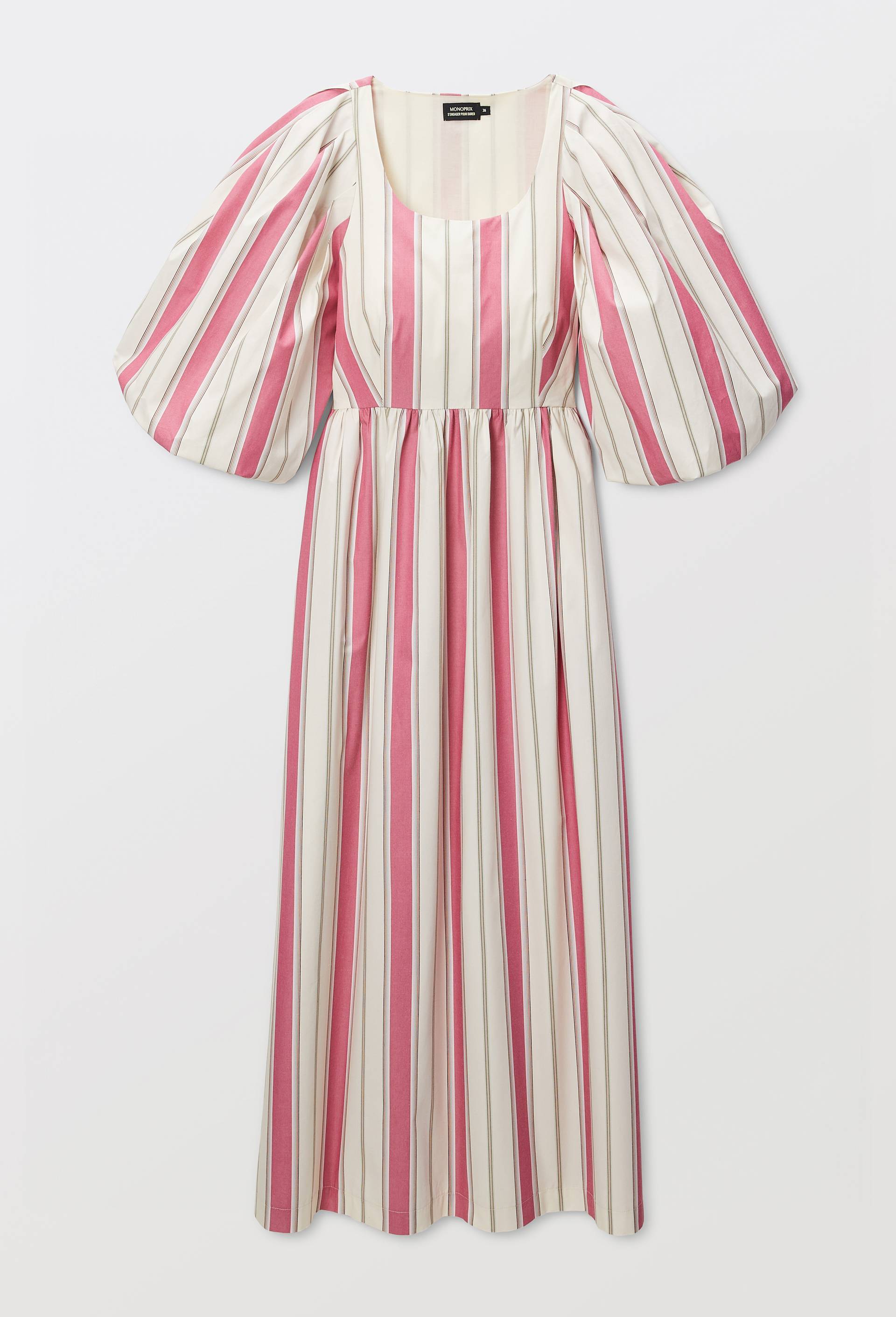 Robe longue ray&eacute;e avec manches bouffantes en coton BIO GOTS, Rose, large image number 4