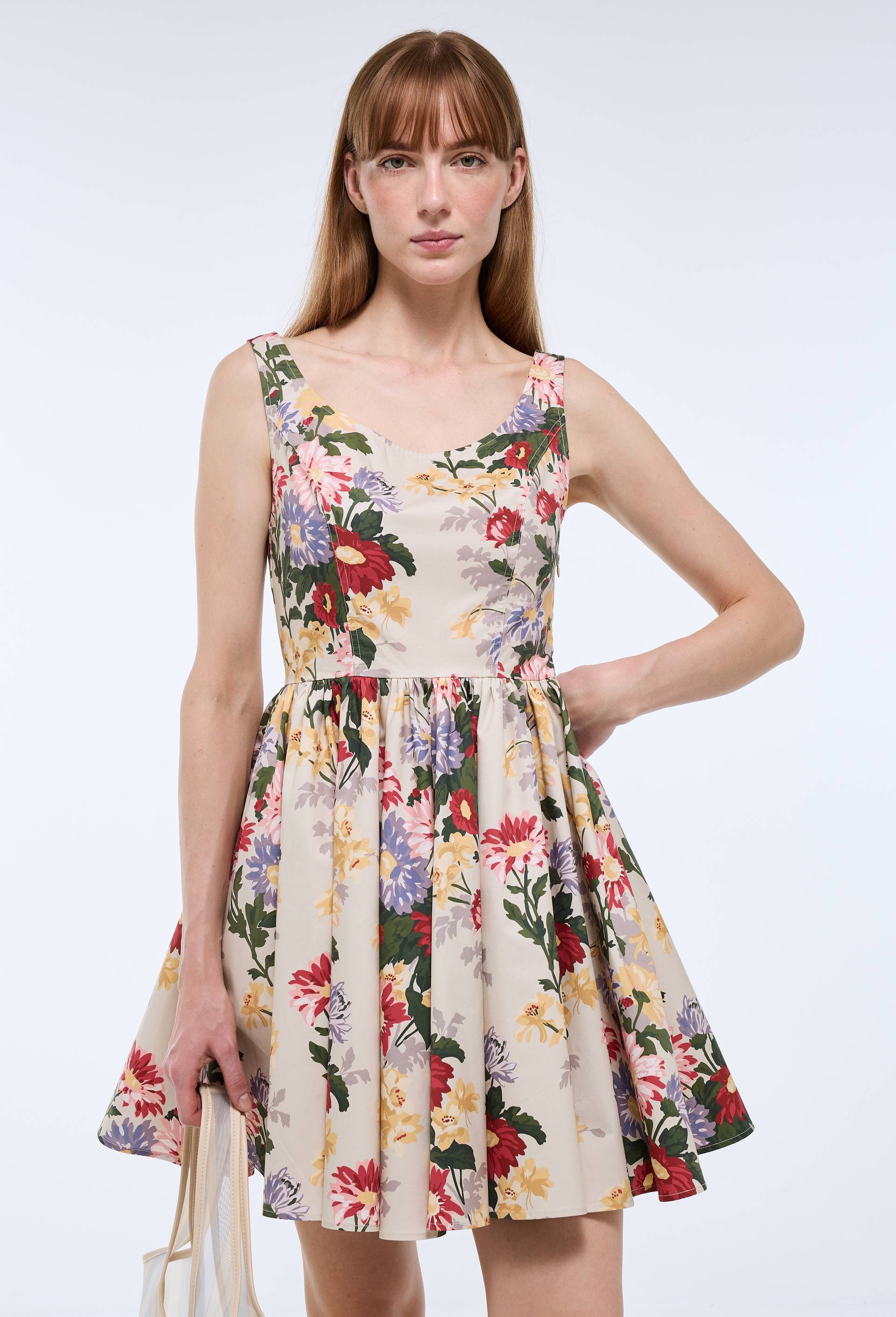 Robe courte imprim&eacute;e &agrave; bretelles en coton BIO GOTS, Multicolore, large image number 0.0