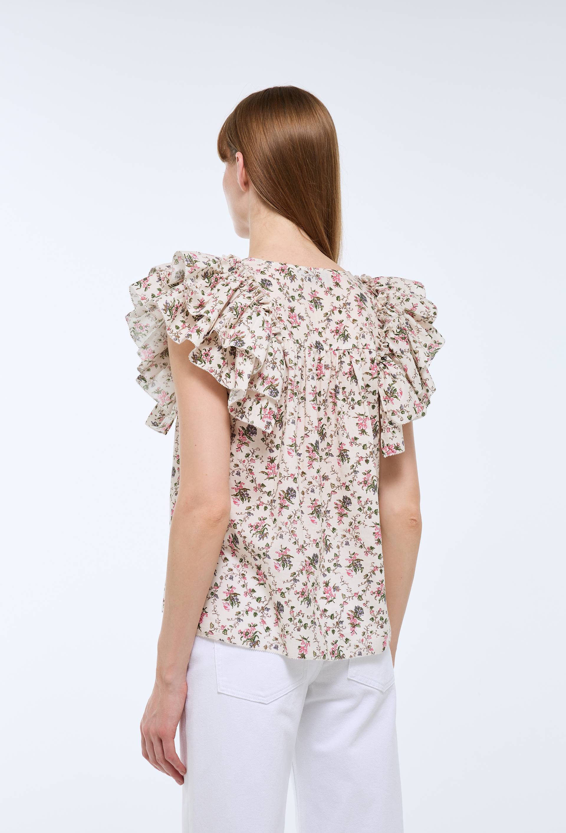 Top sans manches imprim&eacute; en voile de coton BIO GOTS, Beige clair, large image number 1