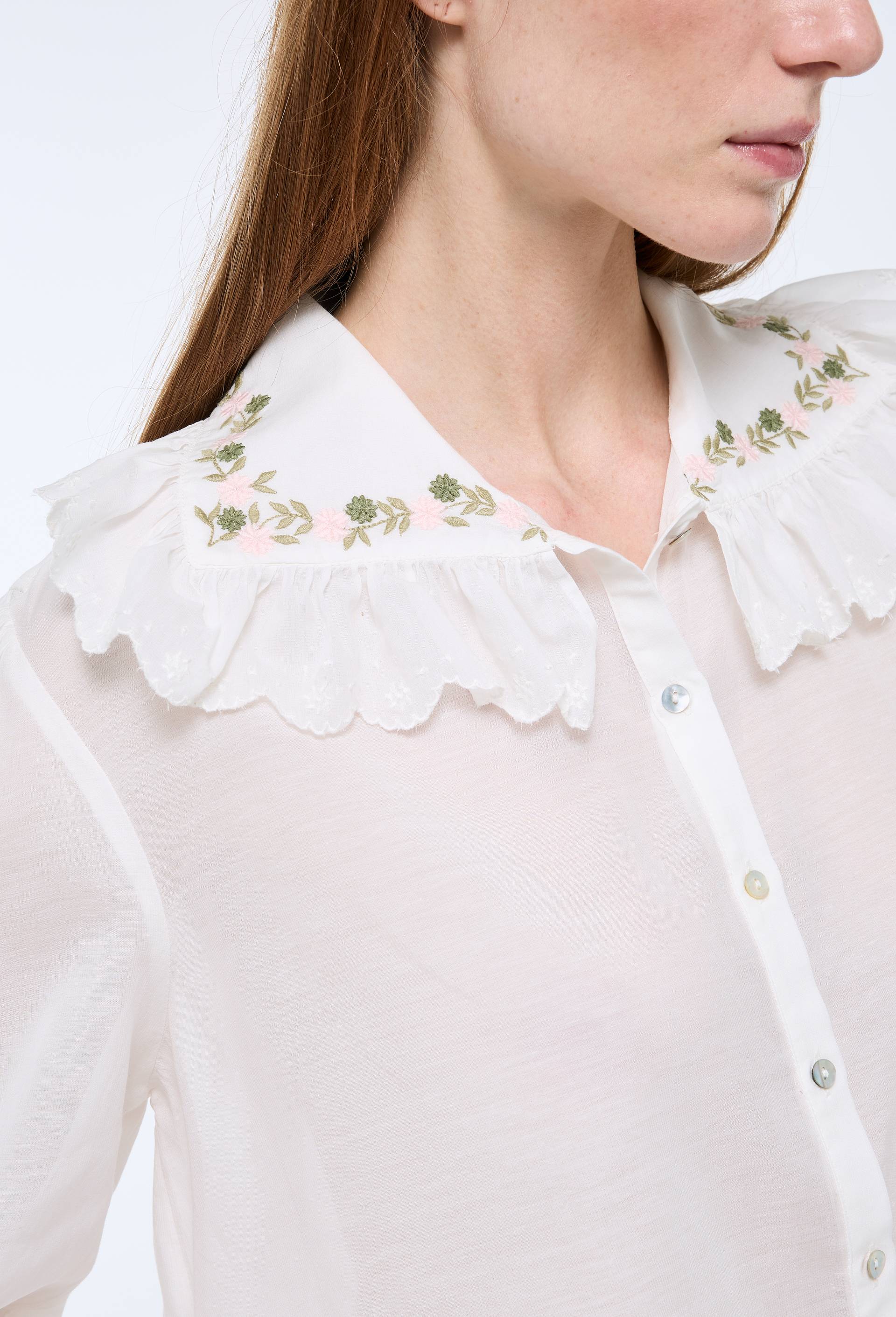 Chemise unie d&eacute;tails col contenant du coton, Ecru, large image number 1.0