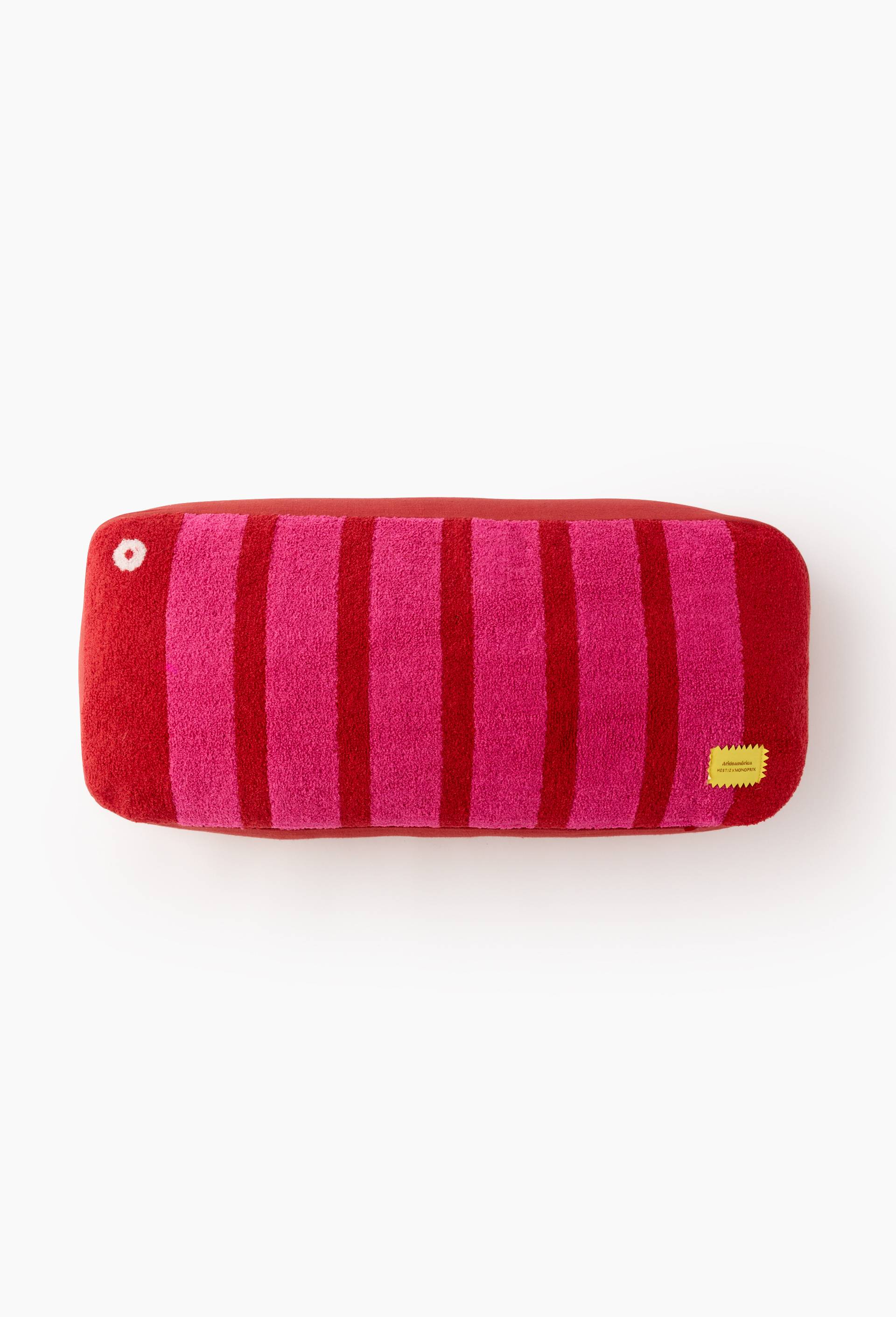 Coussin rectangulaire &agrave; rayures en coton bouclette, 25x53 cm - MESTIZ x MONOPRIX, Rose fonc&eacute;, large image number 0