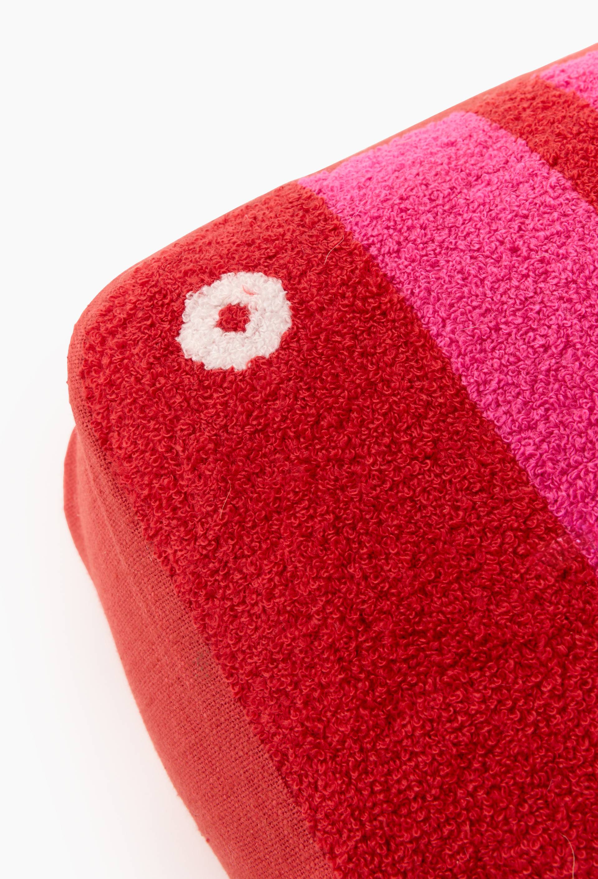 Coussin rectangulaire &agrave; rayures en coton bouclette, 25x53 cm - MESTIZ x MONOPRIX, Rose fonc&eacute;, large image number 1