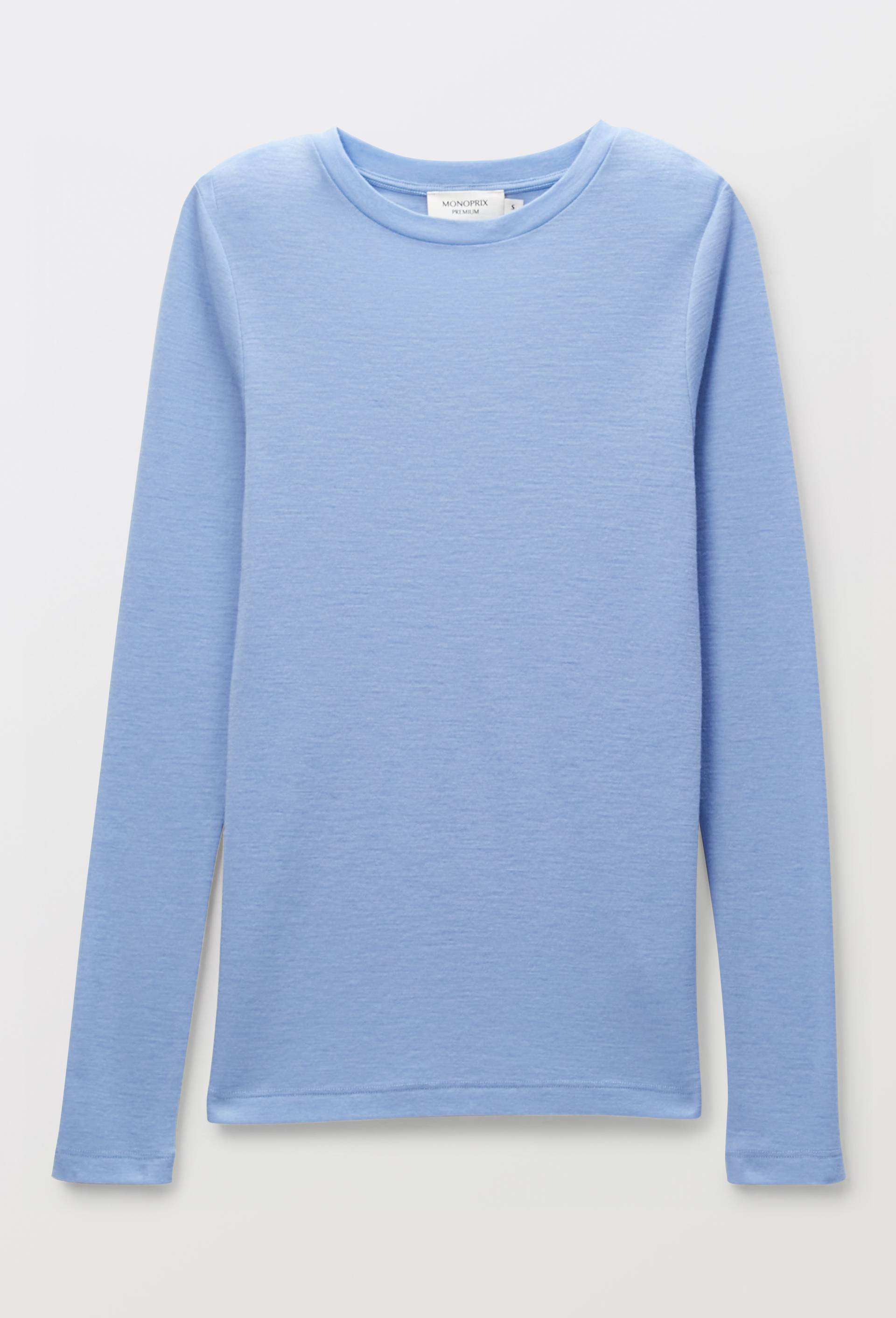 T-shirt manches longues en laine m&eacute;rinos, Bleu, large image number 2.0