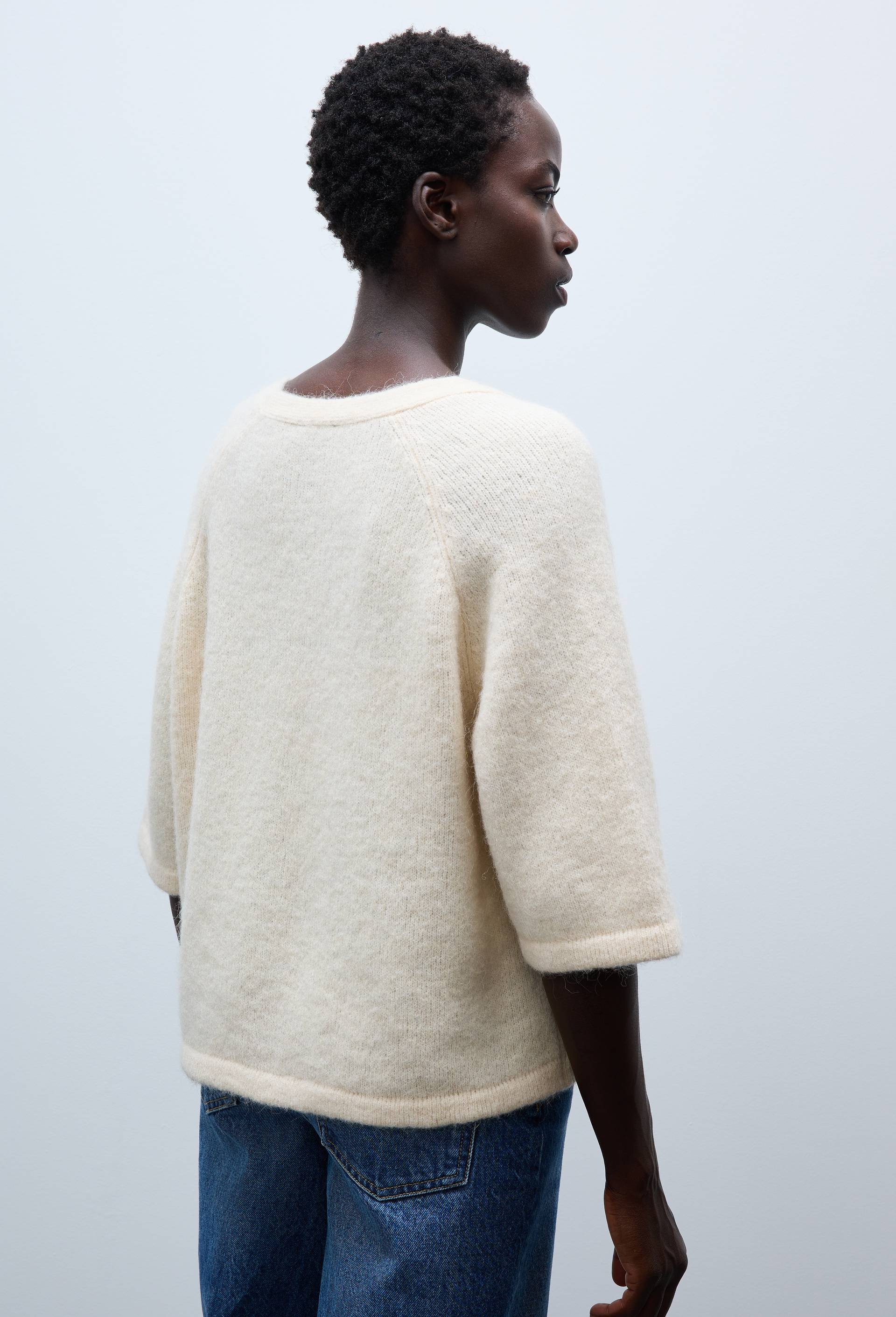 Cardigan manches coudes boutonn&eacute; contenant de l'alpaga, Ecru, large image number 1.0