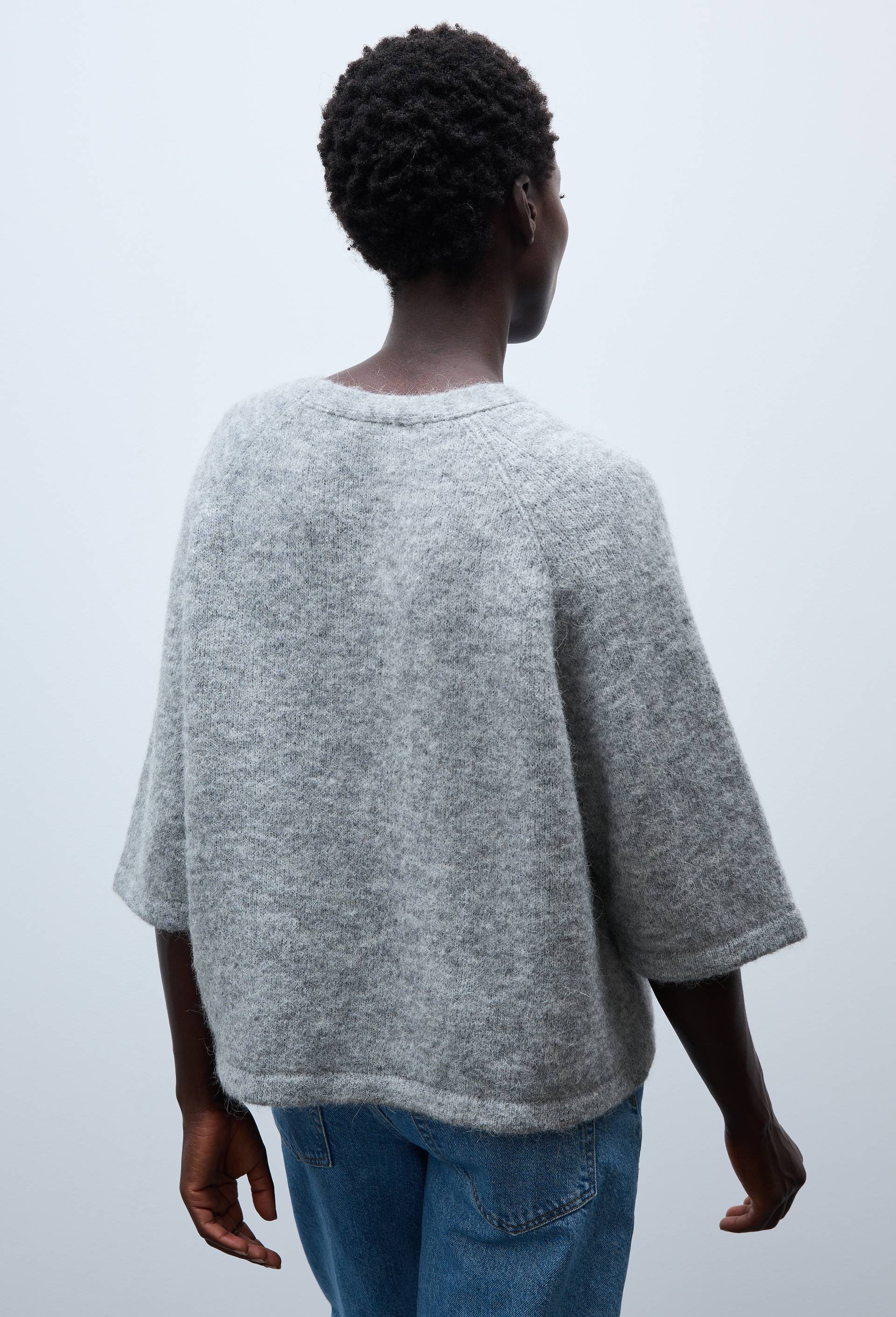 Cardigan manches coudes boutonn&eacute; contenant de l'alpaga, Gris, large image number 2.0