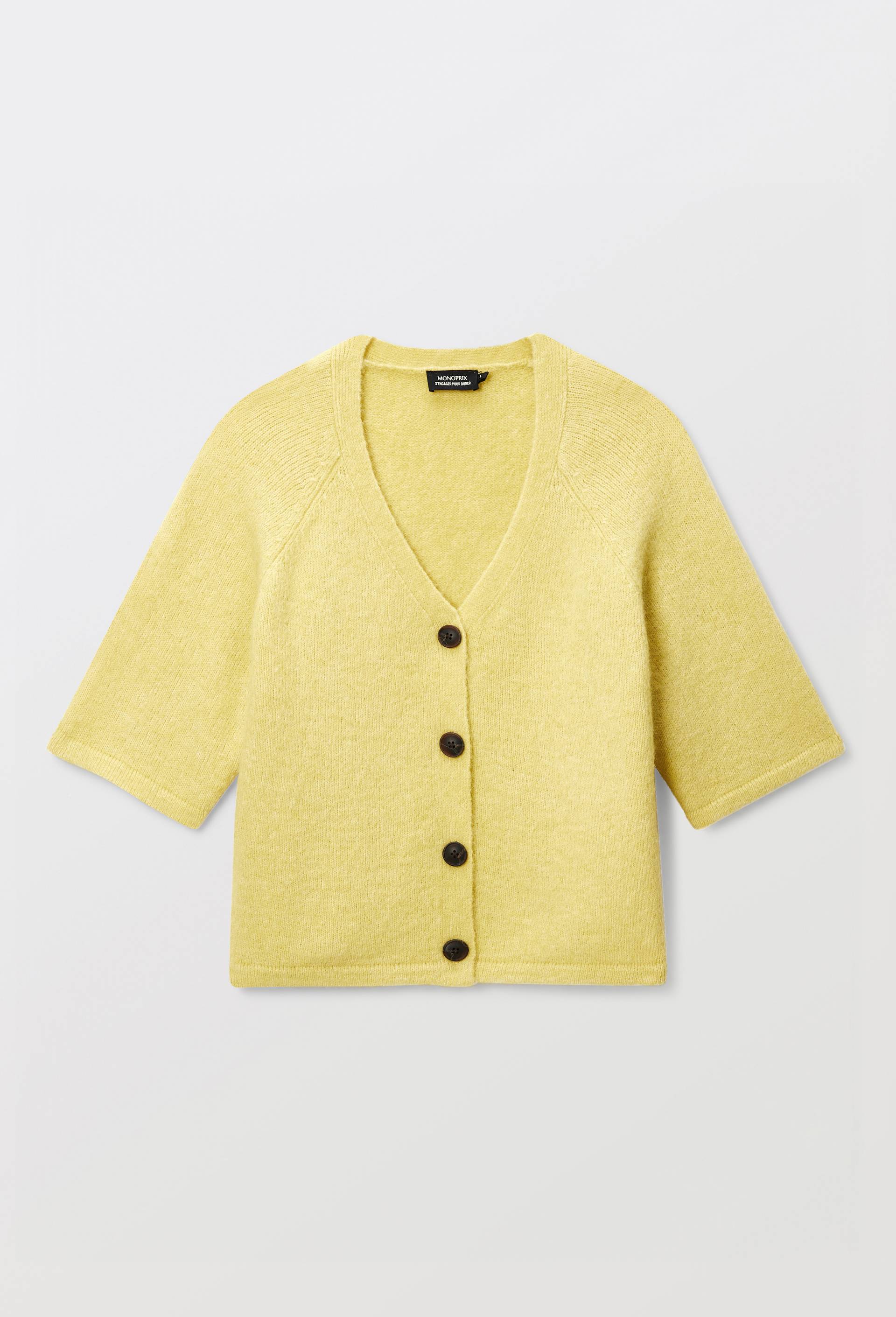Cardigan manches coudes boutonn&eacute; contenant de l'alpaga, Vert clair, large image number 3