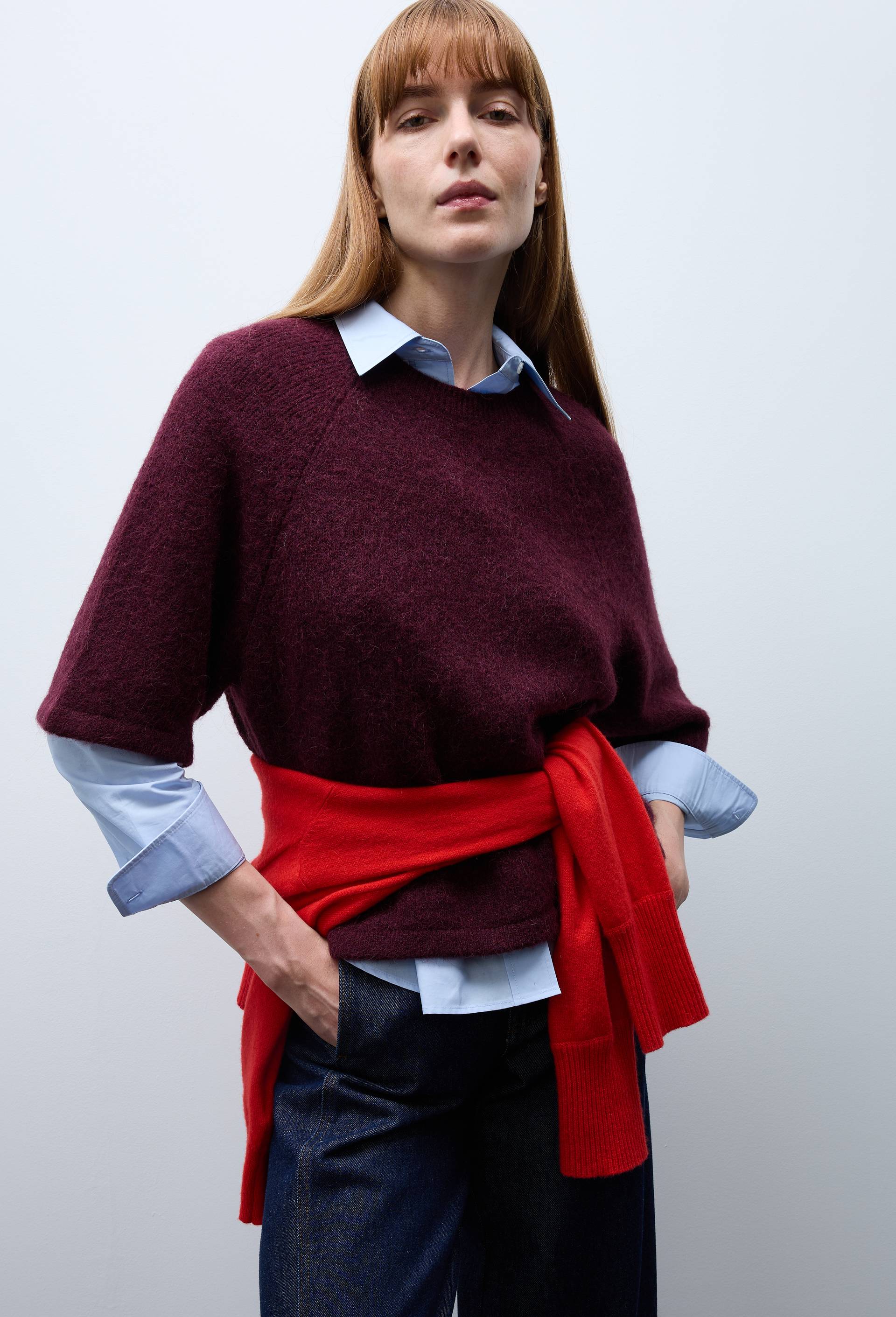 Pull manches coudes contenant de l'alpaga, Rouge fonc&eacute;, swatch image