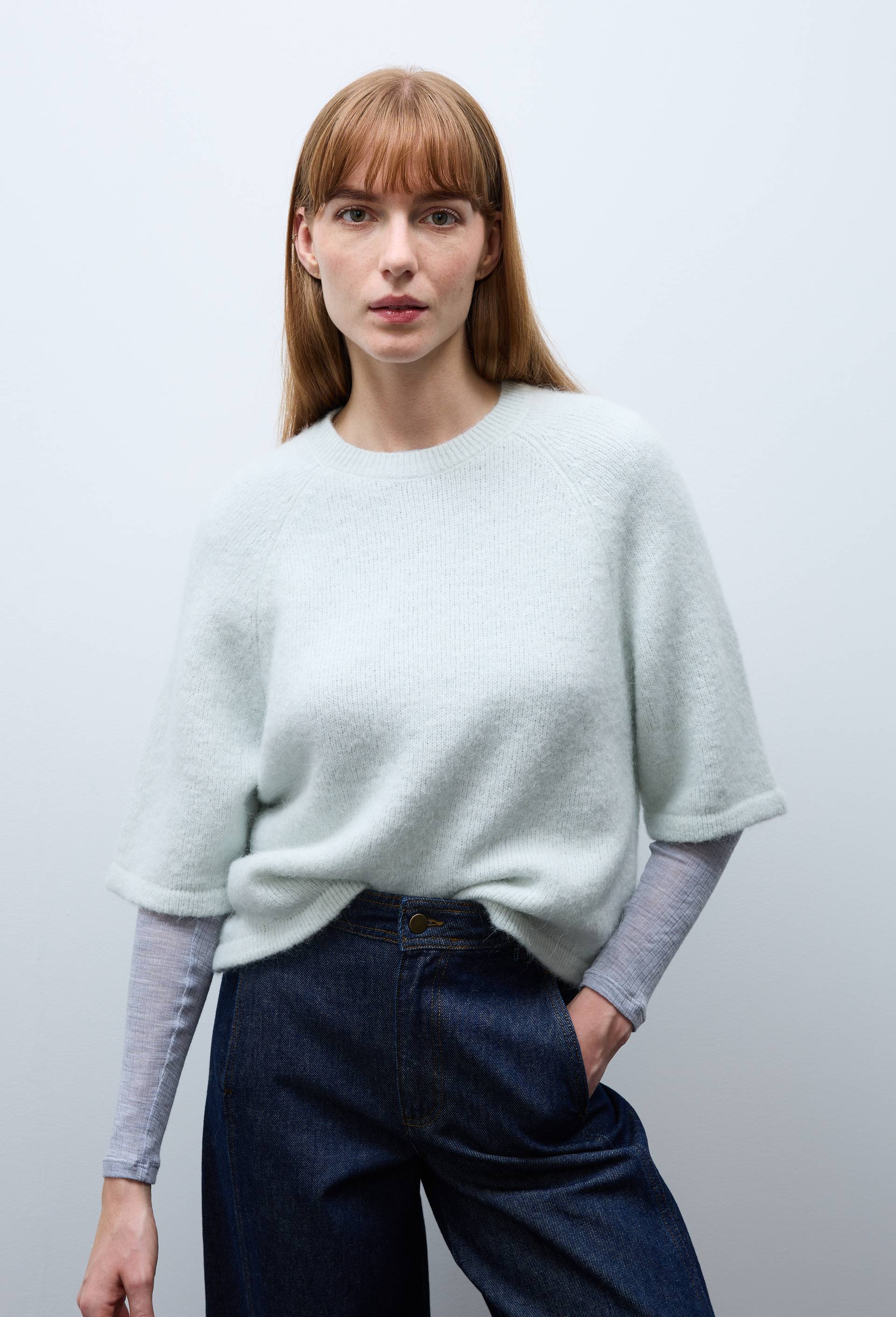 Pull manches coudes contenant de l'alpaga, Vert clair, swatch image