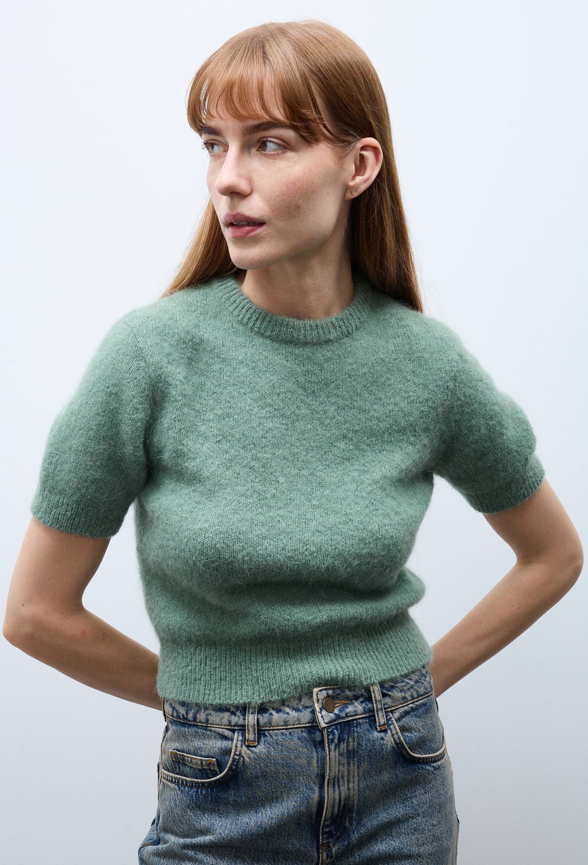 Pull manches courtes contenant de l'alpaga, Vert clair, swatch image