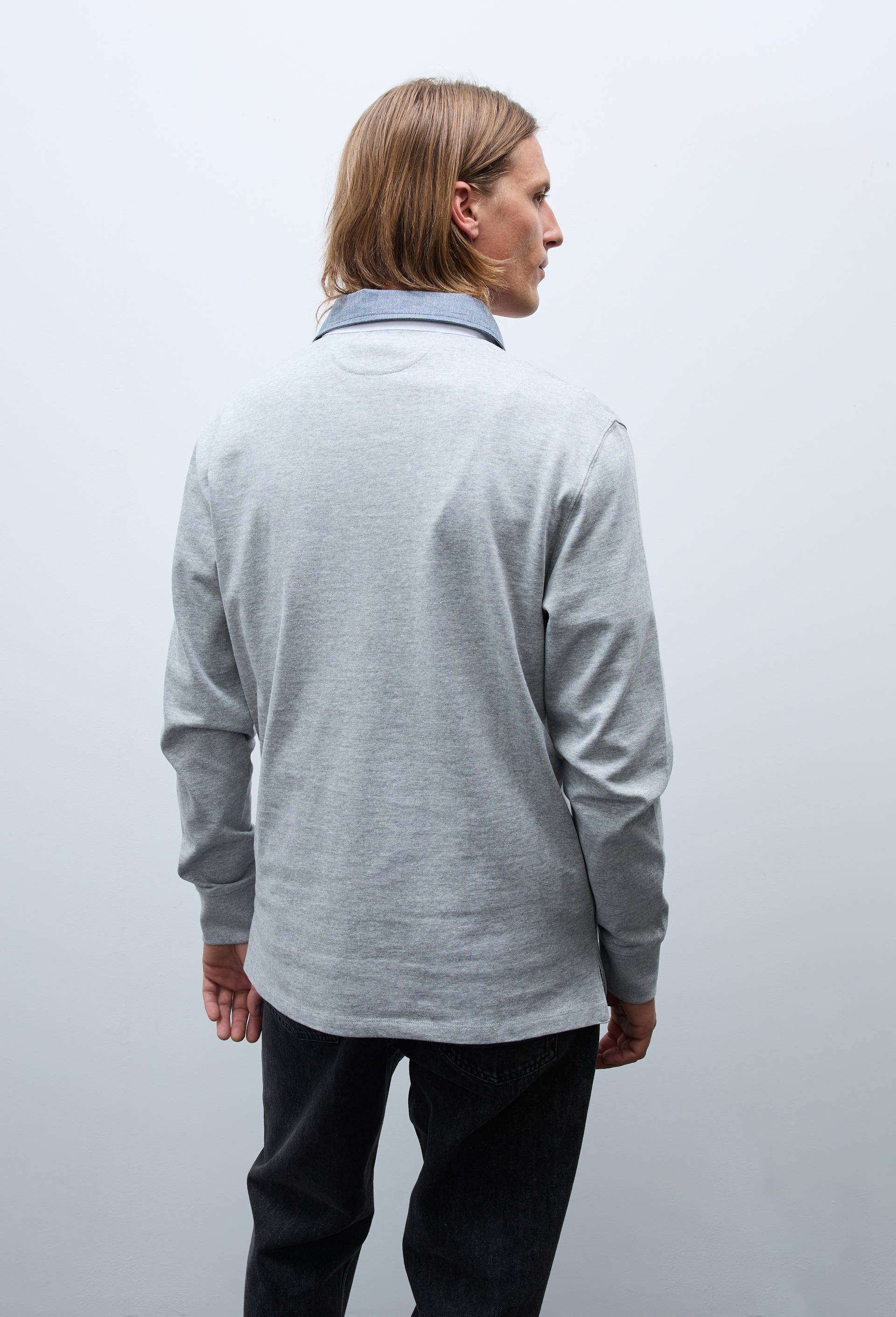 Polo manches longues en coton interlock BIO GOTS, Gris, large image number 1.0