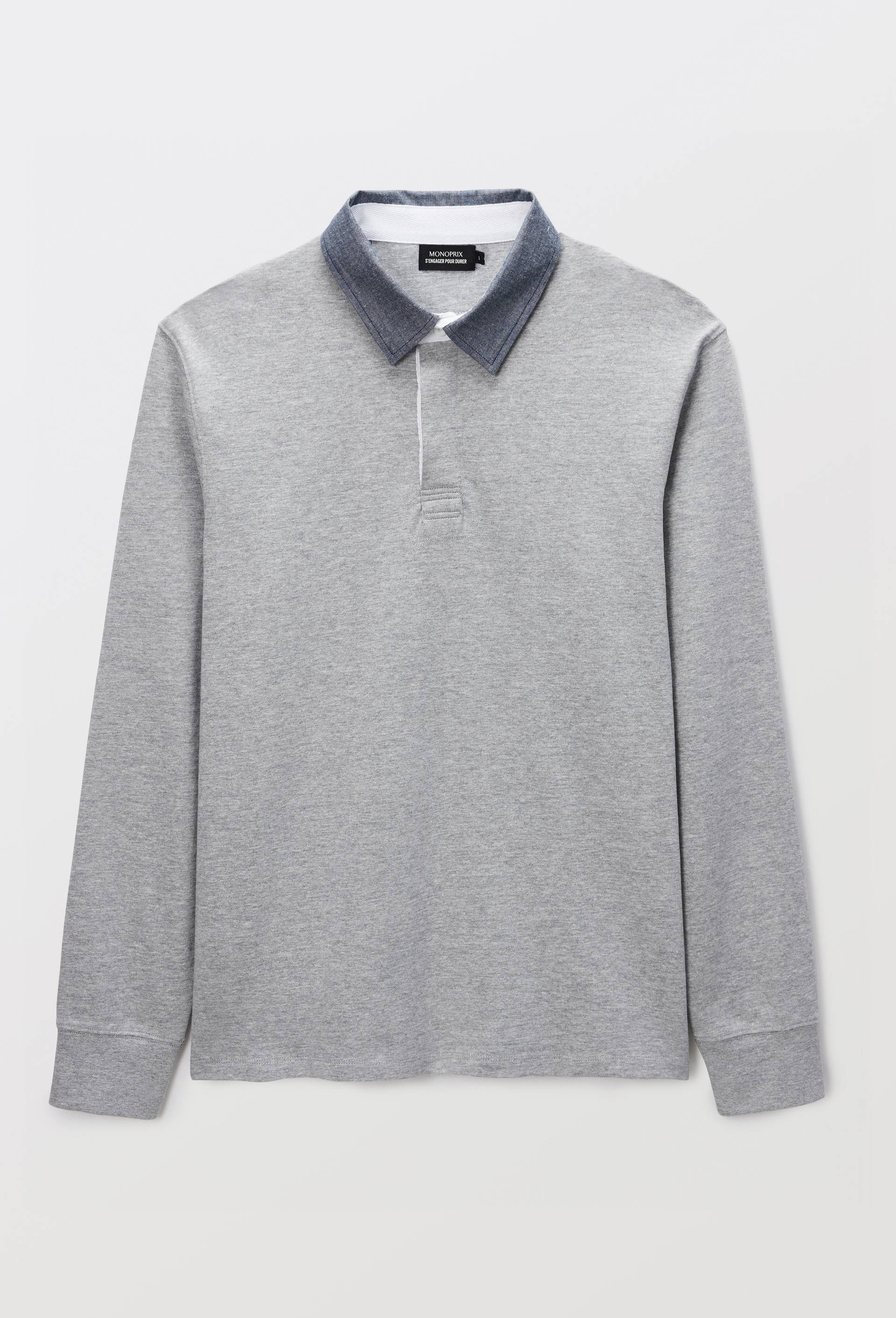 Polo manches longues en coton interlock BIO GOTS, Gris, large image number 2.0